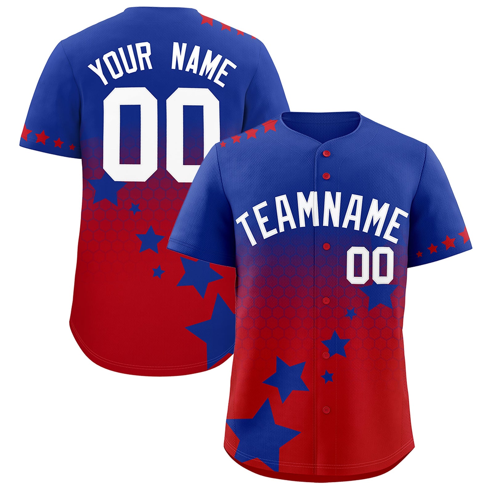 Custom Royal Blue Red White Rising Stars Series Gradient Fashion Baseball Jersey| KXKSHOP