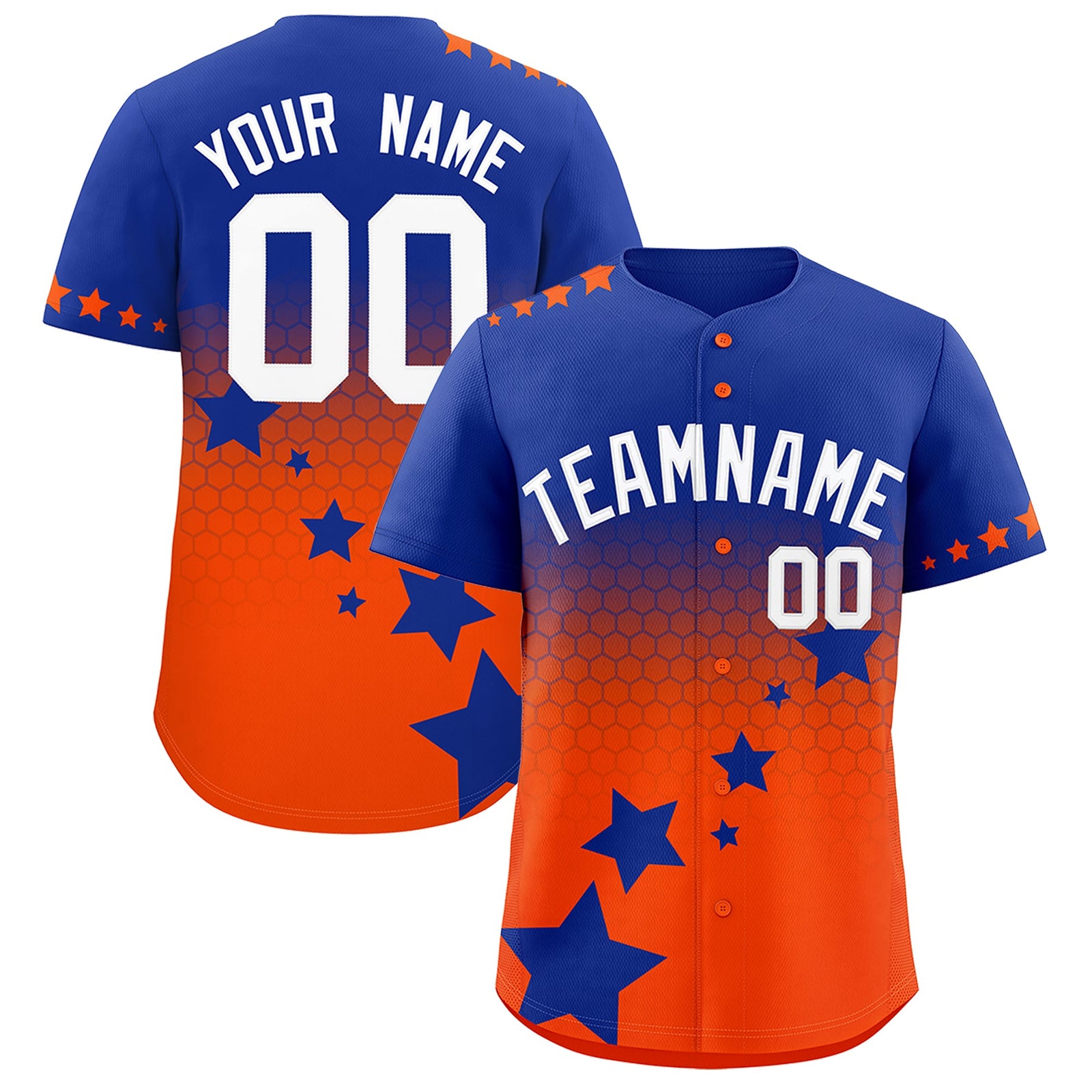 Custom Royal Blue Orange White Rising Stars Series Gradient Fashion Baseball Jersey| KXKSHOP