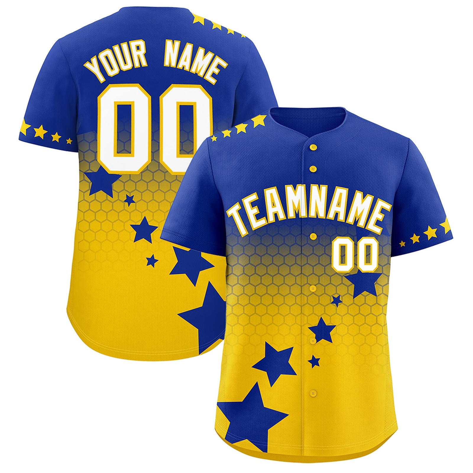 Custom Royal Blue Gold White Rising Stars Series Gradient Fashion Baseball Jersey| KXKSHOP