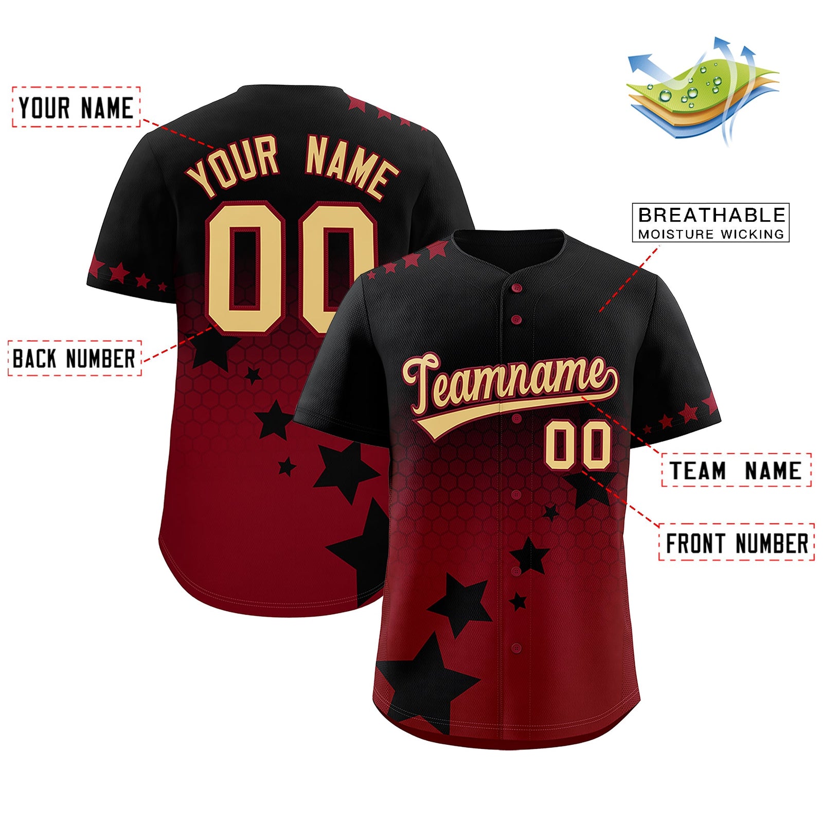 Custom Black Crimson Khaki Rising Stars Series Gradient Fashion Baseball Jersey| KXKSHOP