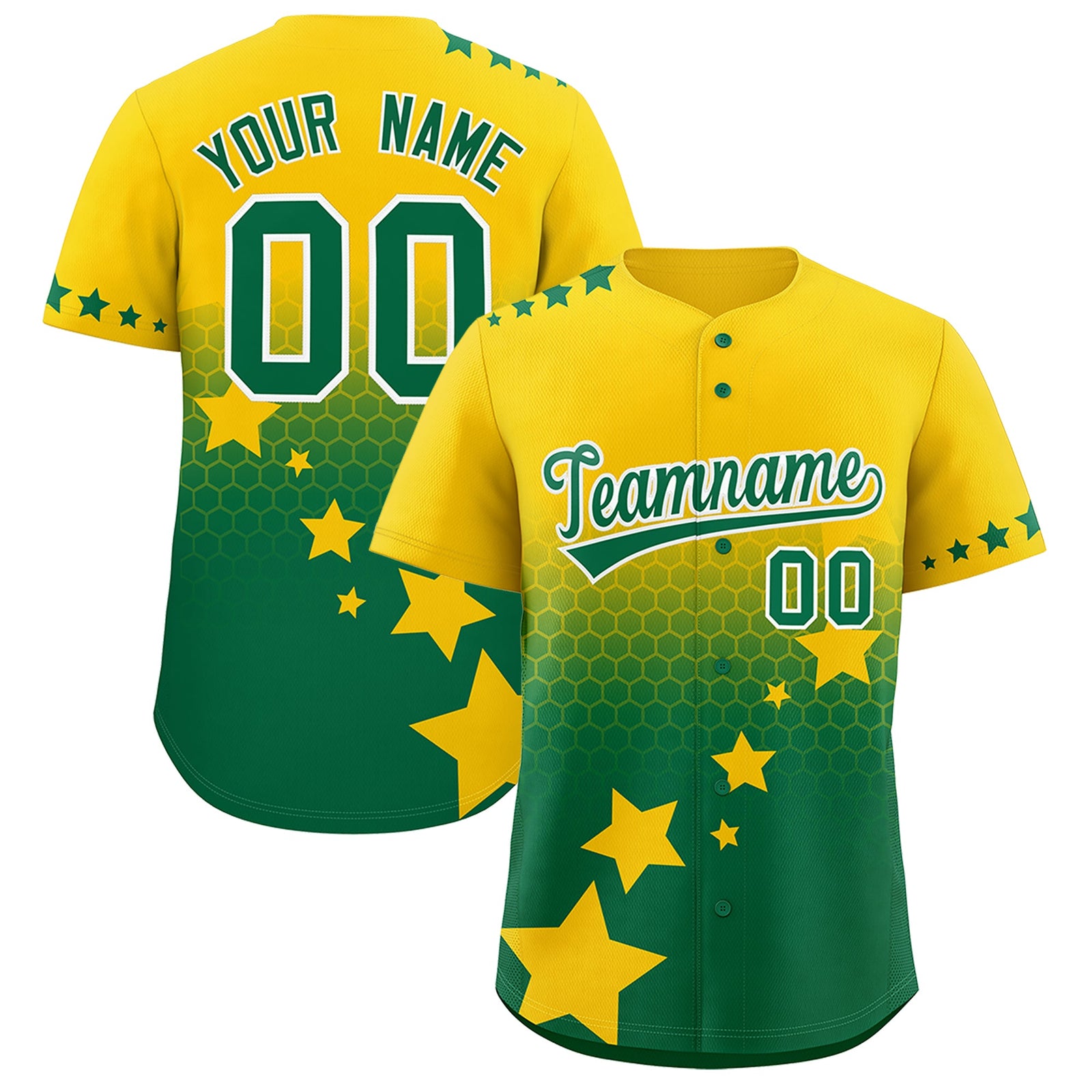 Custom Gold Kelly Green White Rising Stars Series Gradient Fashion Baseball Jersey| KXKSHOP