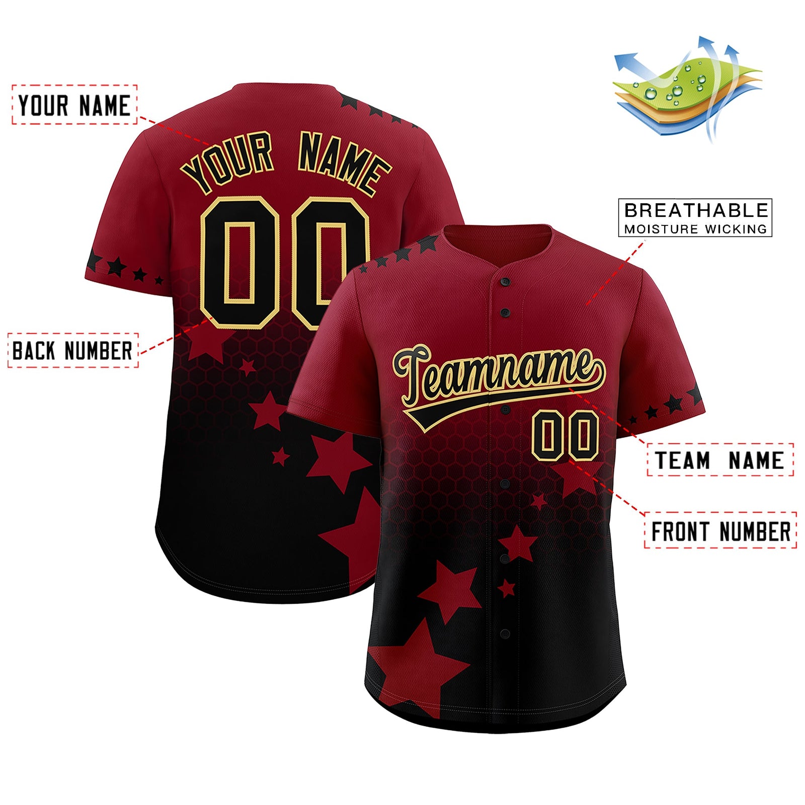 Custom Crimson Black Khaki Rising Stars Series Gradient Fashion Baseball Jersey| KXKSHOP