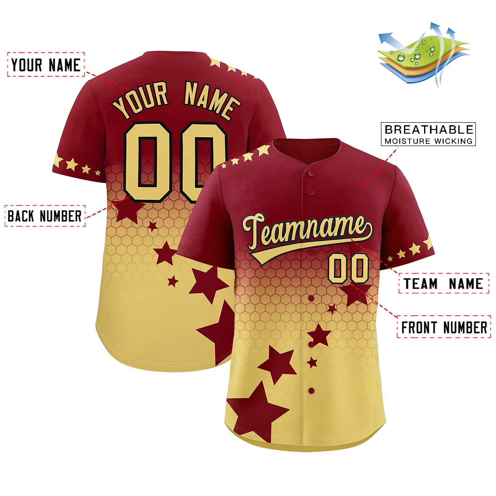 Custom Crimson Khaki Black Rising Stars Series Gradient Fashion Baseball Jersey| KXKSHOP