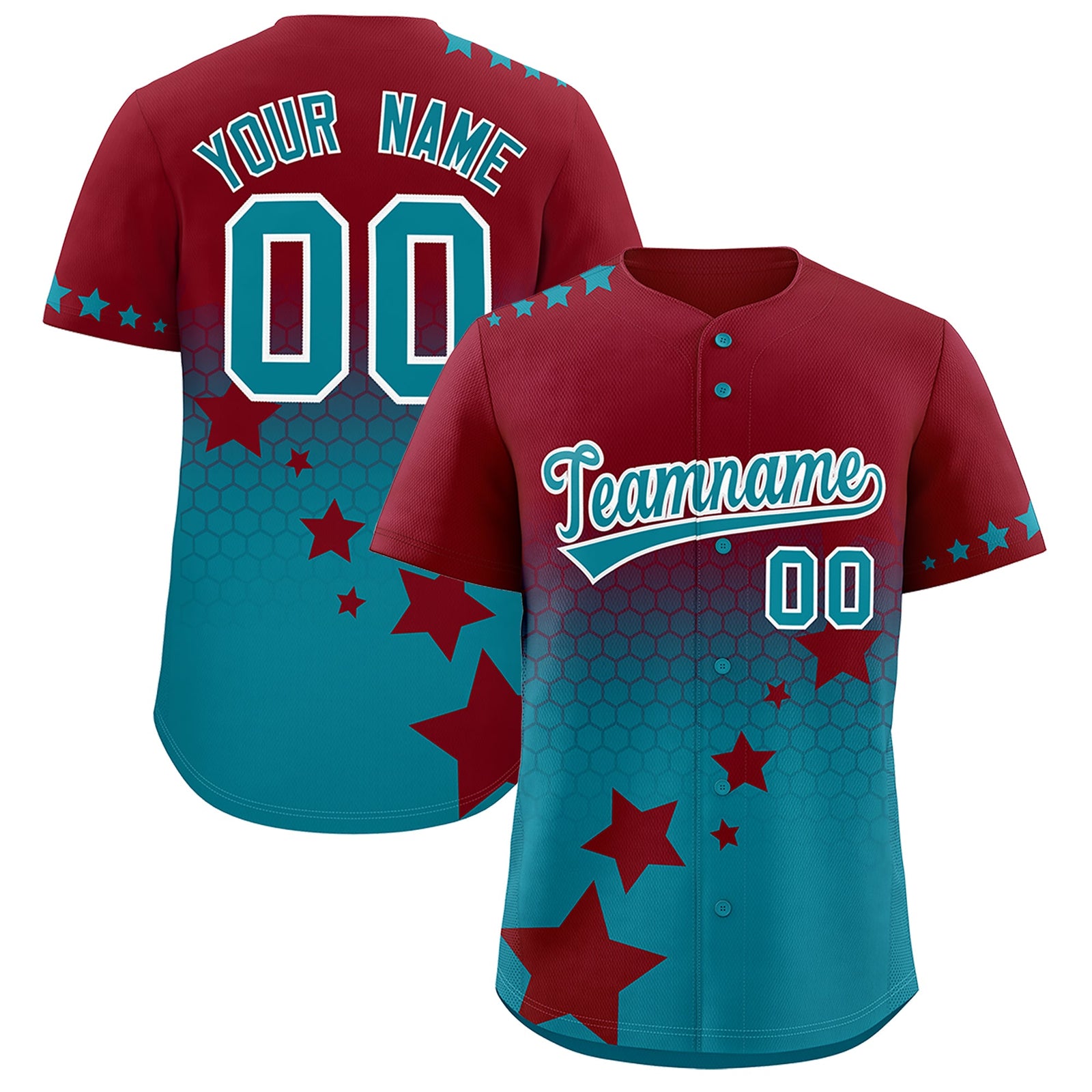 Custom Crimson Teal White Rising Stars Series Gradient Fashion Baseball Jersey| KXKSHOP
