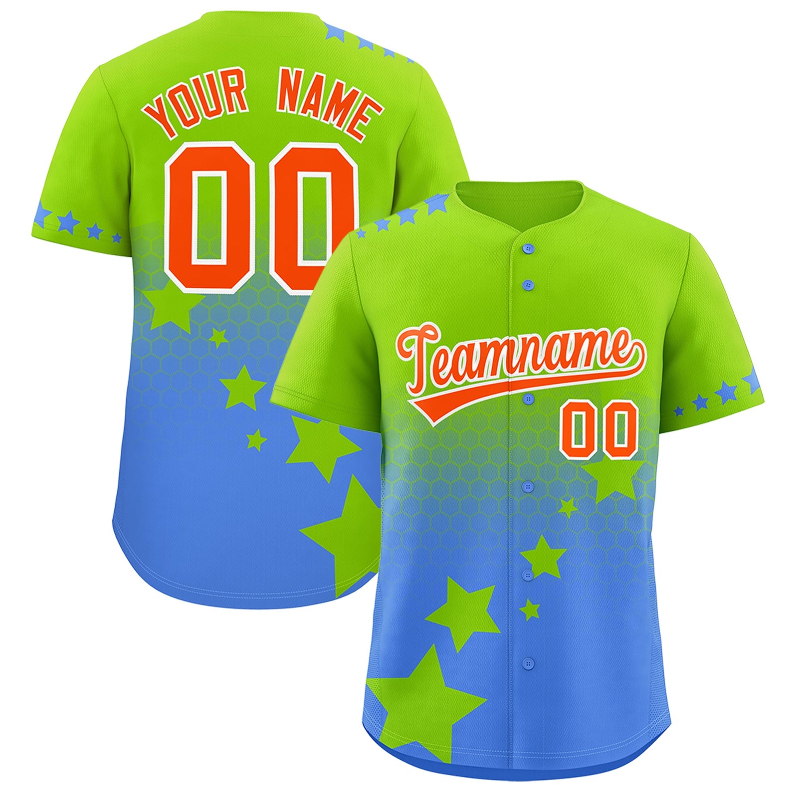 Custom Neon Green Powder Blue Orange Rising Stars Series Gradient Fashion Baseball Jersey| KXKSHOP