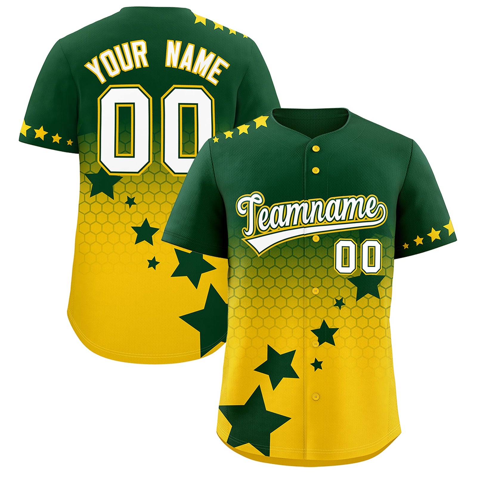 Custom Green Gold White Rising Stars Series Gradient Fashion Baseball Jersey| KXKSHOP