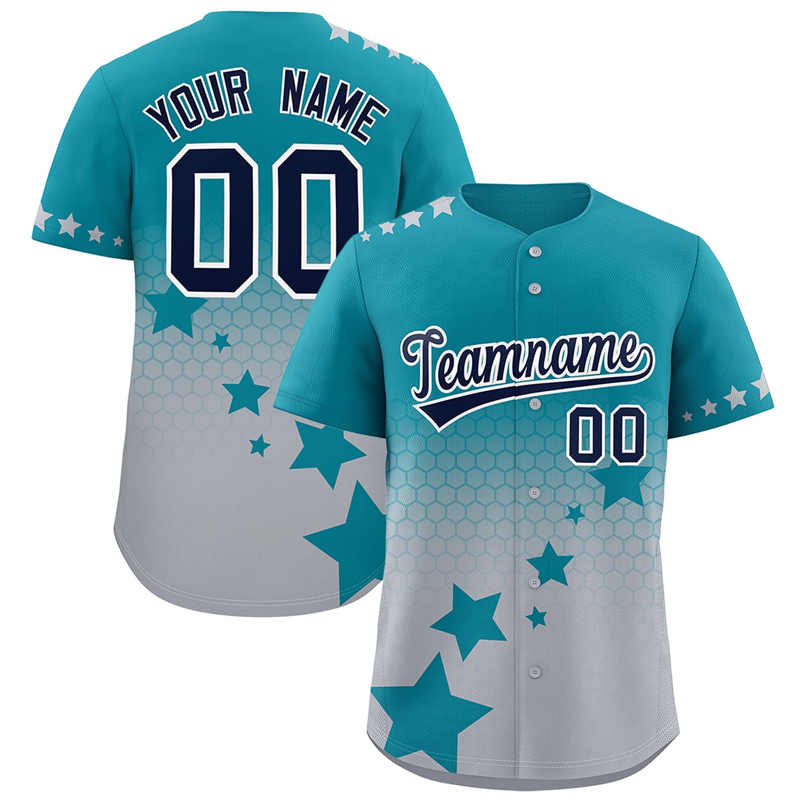 Custom Teal Gray Navy Rising Stars Series Gradient Fashion Baseball Jersey| KXKSHOP