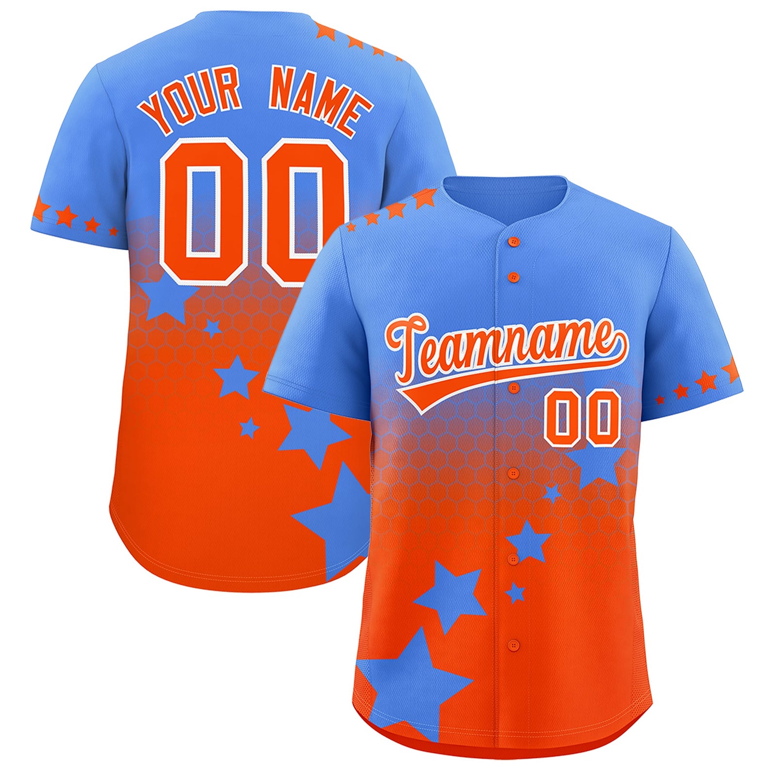 Custom Powder Blue Orange White Rising Stars Series Gradient Fashion Baseball Jersey| KXKSHOP