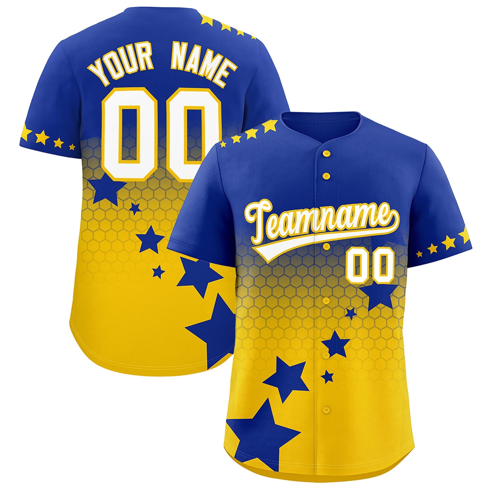 Custom Royal Blue Gold White Rising Stars Series Gradient Fashion Baseball Jersey| KXKSHOP