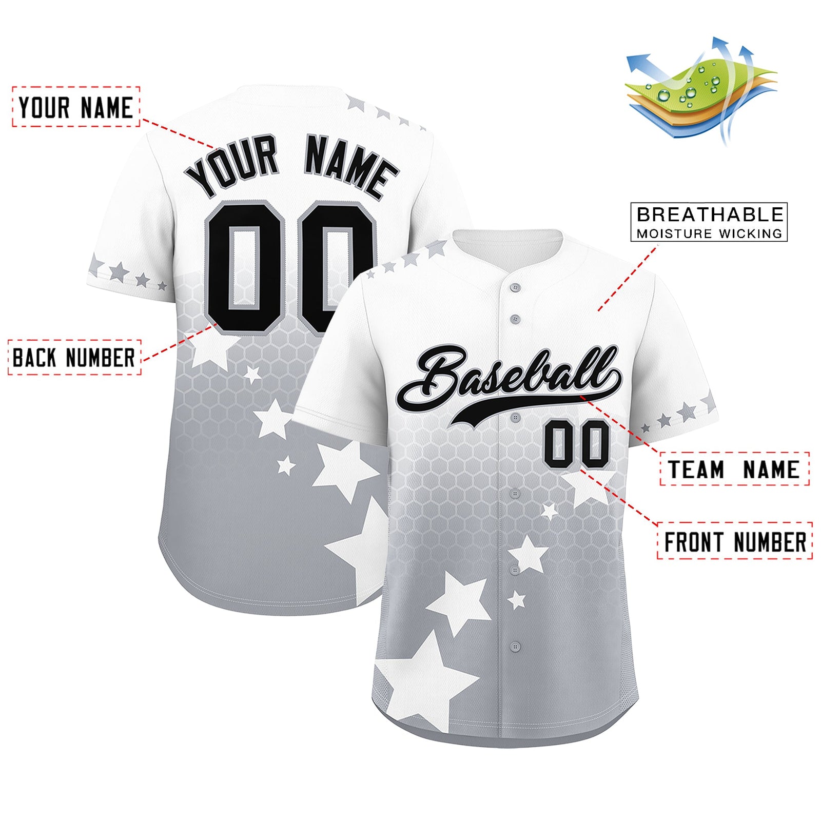 Custom White Gray Black Rising Stars Series Gradient Fashion Baseball Jersey| KXKSHOP