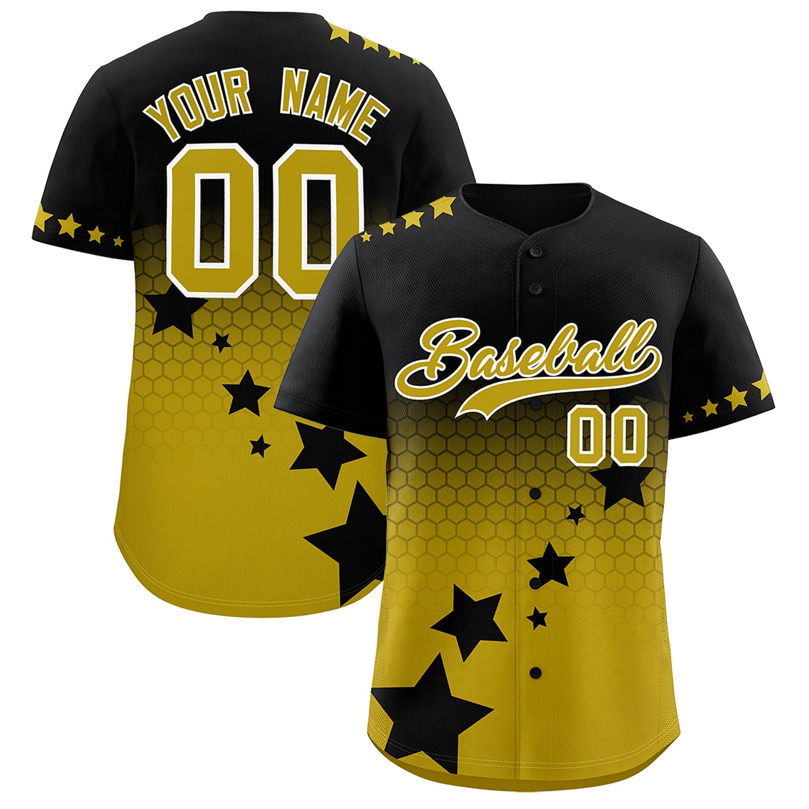 Custom Black Old Gold White Rising Stars Series Gradient Fashion Baseball Jersey| KXKSHOP