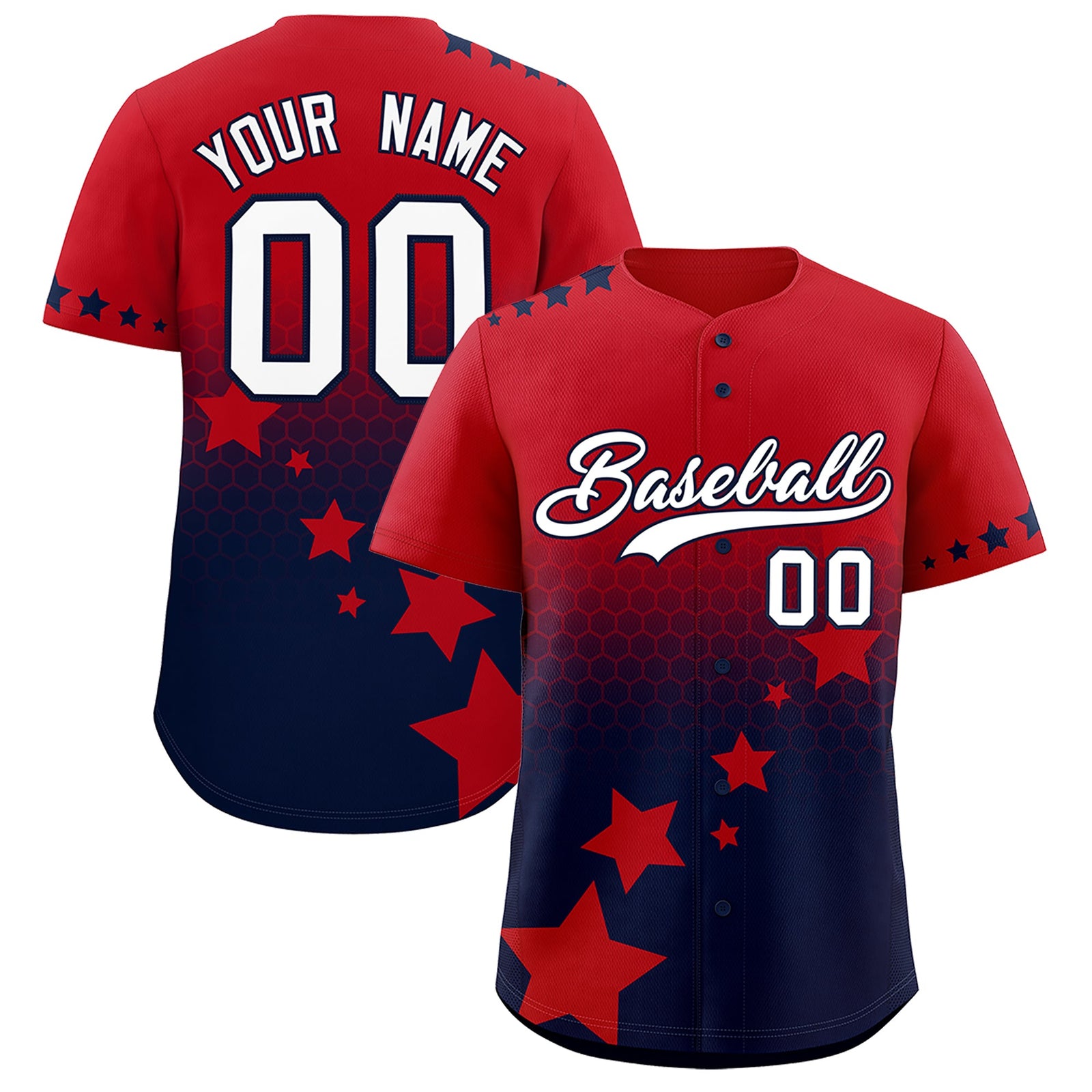 Custom Red Navy White Rising Stars Series Gradient Fashion Baseball Jersey| KXKSHOP