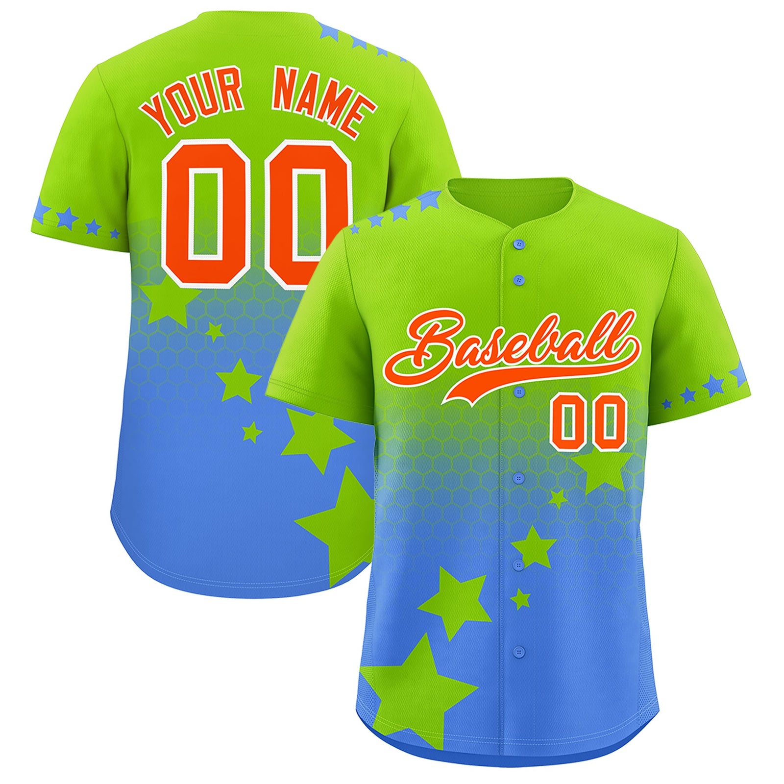 Custom Neon Green Powder Blue Orange Rising Stars Series Gradient Fashion Baseball Jersey| KXKSHOP