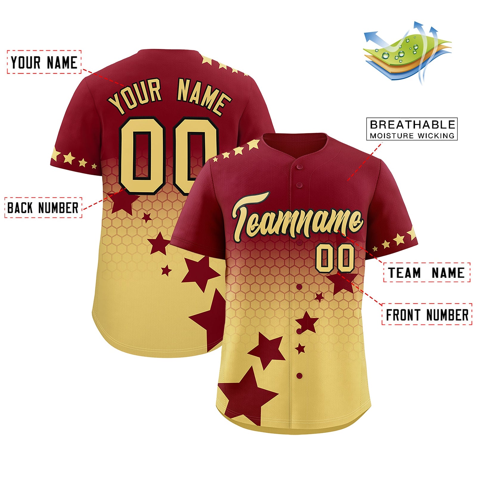 Custom Crimson Khaki Black Rising Stars Series Gradient Fashion Baseball Jersey| KXKSHOP