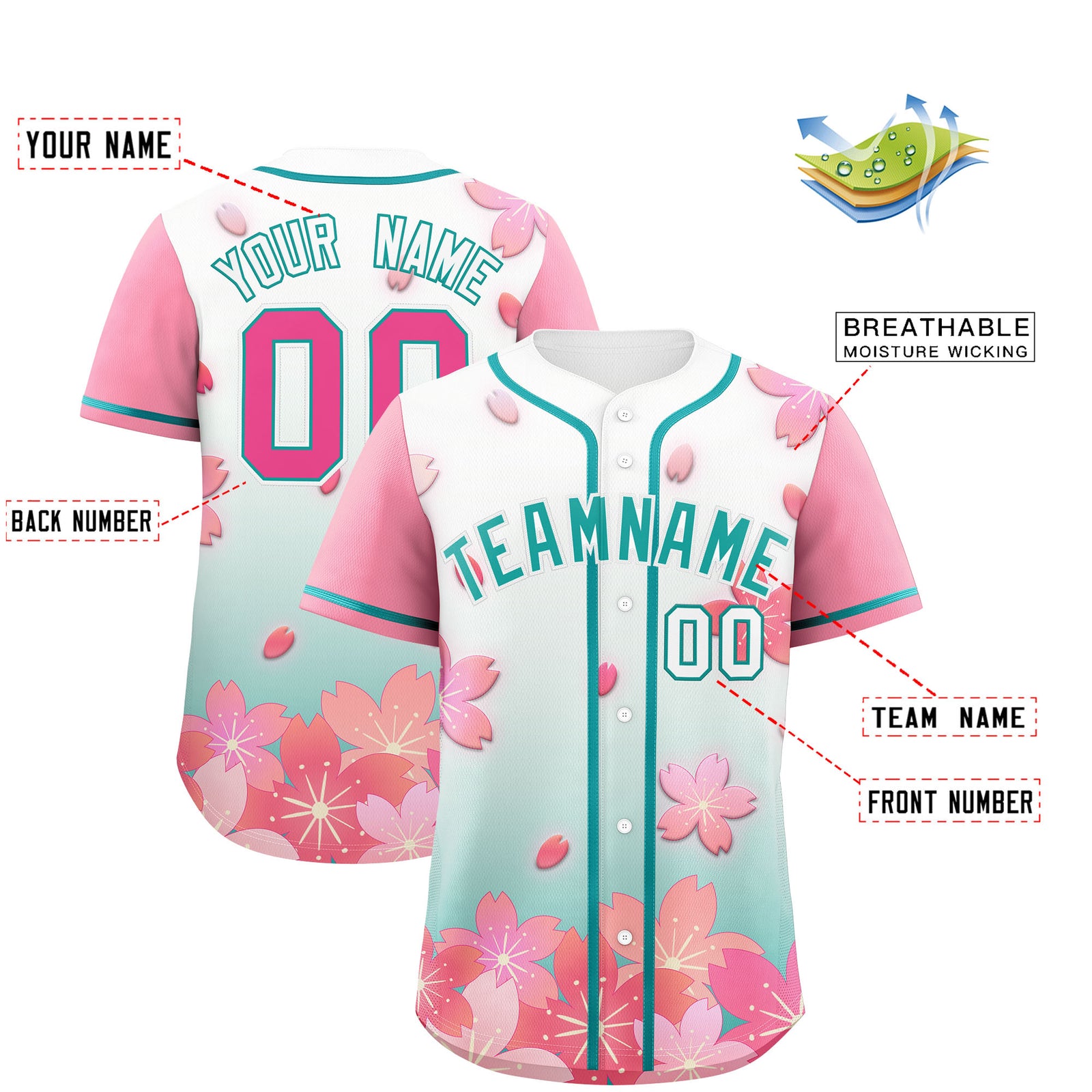 Custom Green Pink Gradient Fashion Elastic Baseball Jersey| KXKSHOP