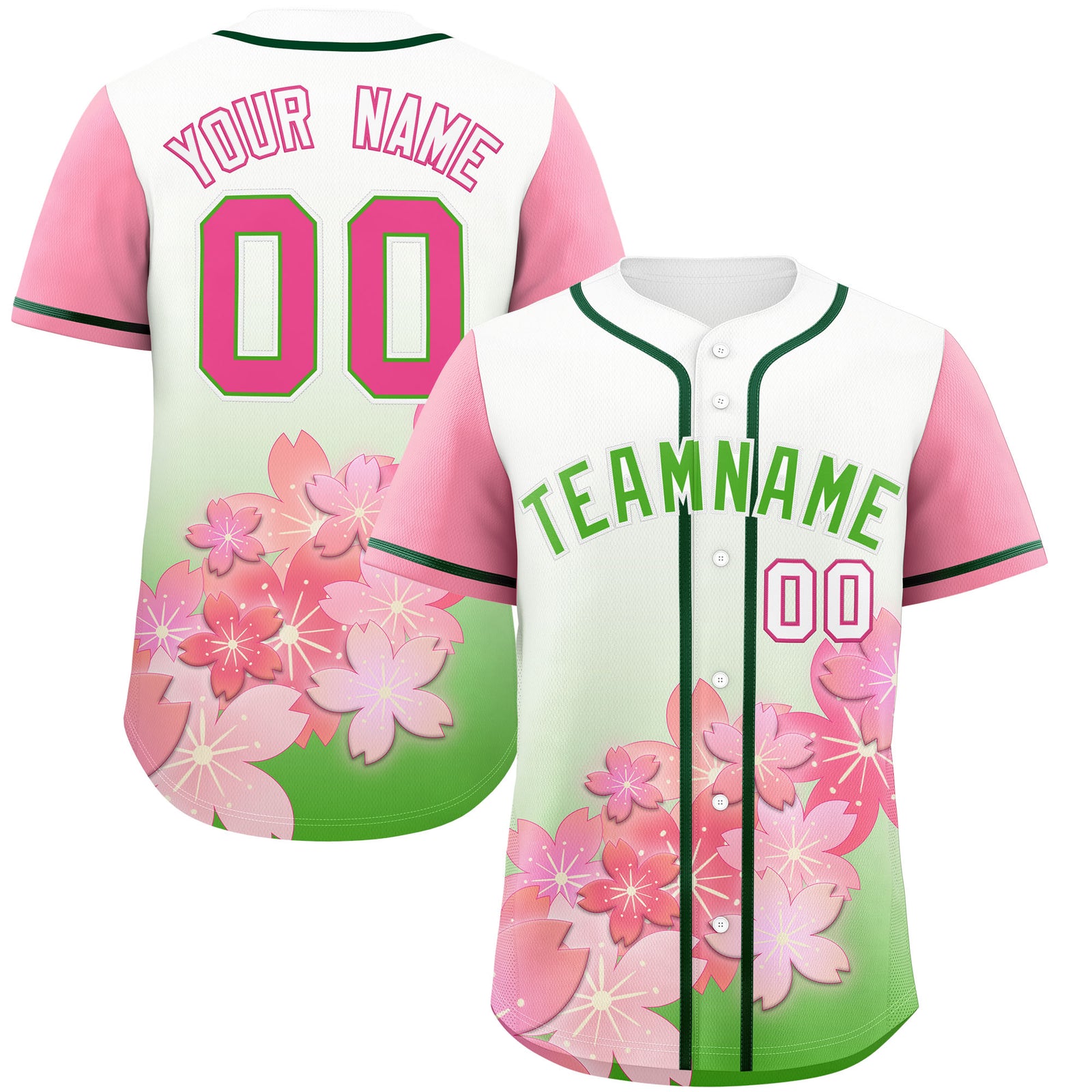Custom Light Green Pink Gradient Fashion Elastic Baseball Jersey| KXKSHOP