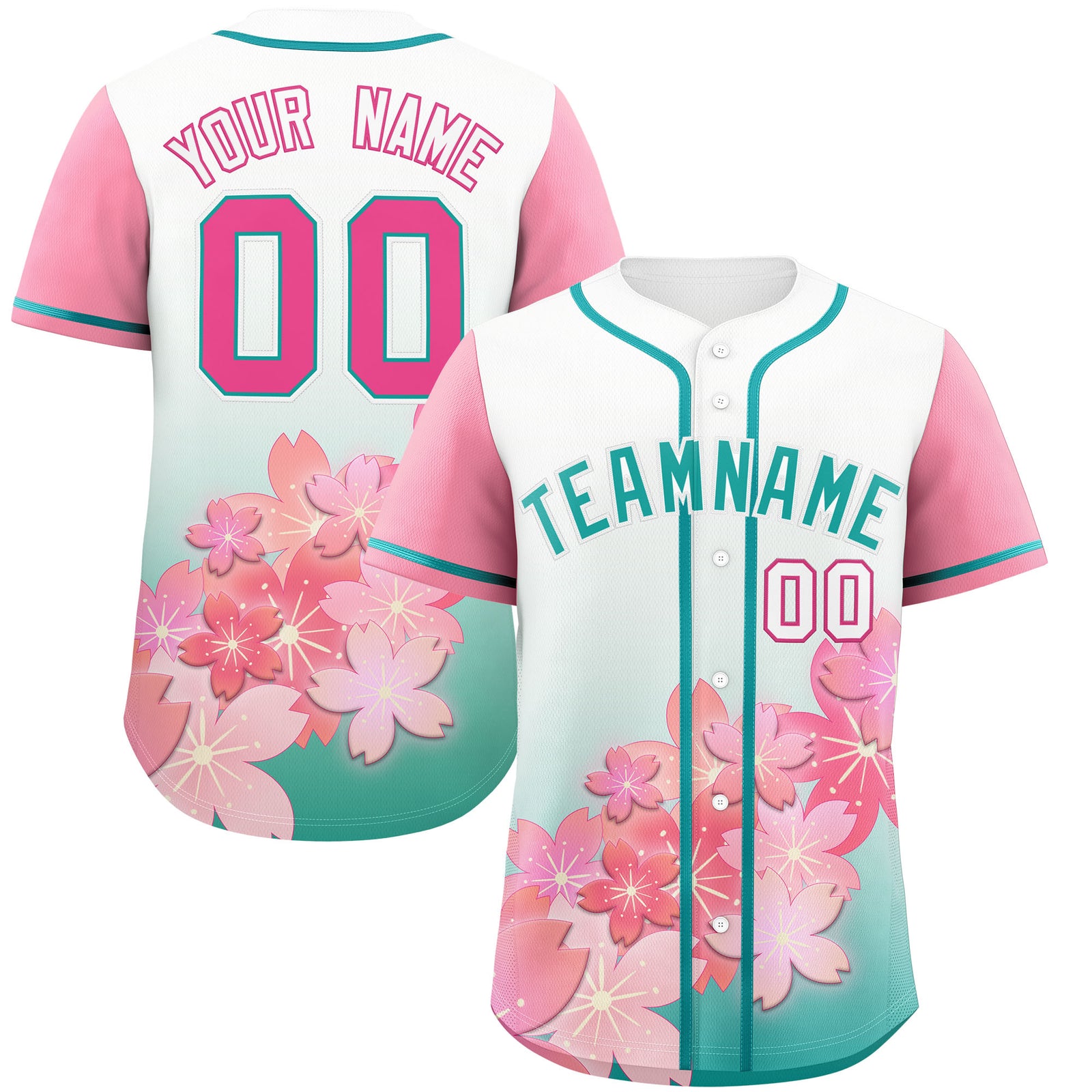 Custom Aqua Pink Gradient Fashion Elastic Baseball Jersey| KXKSHOP