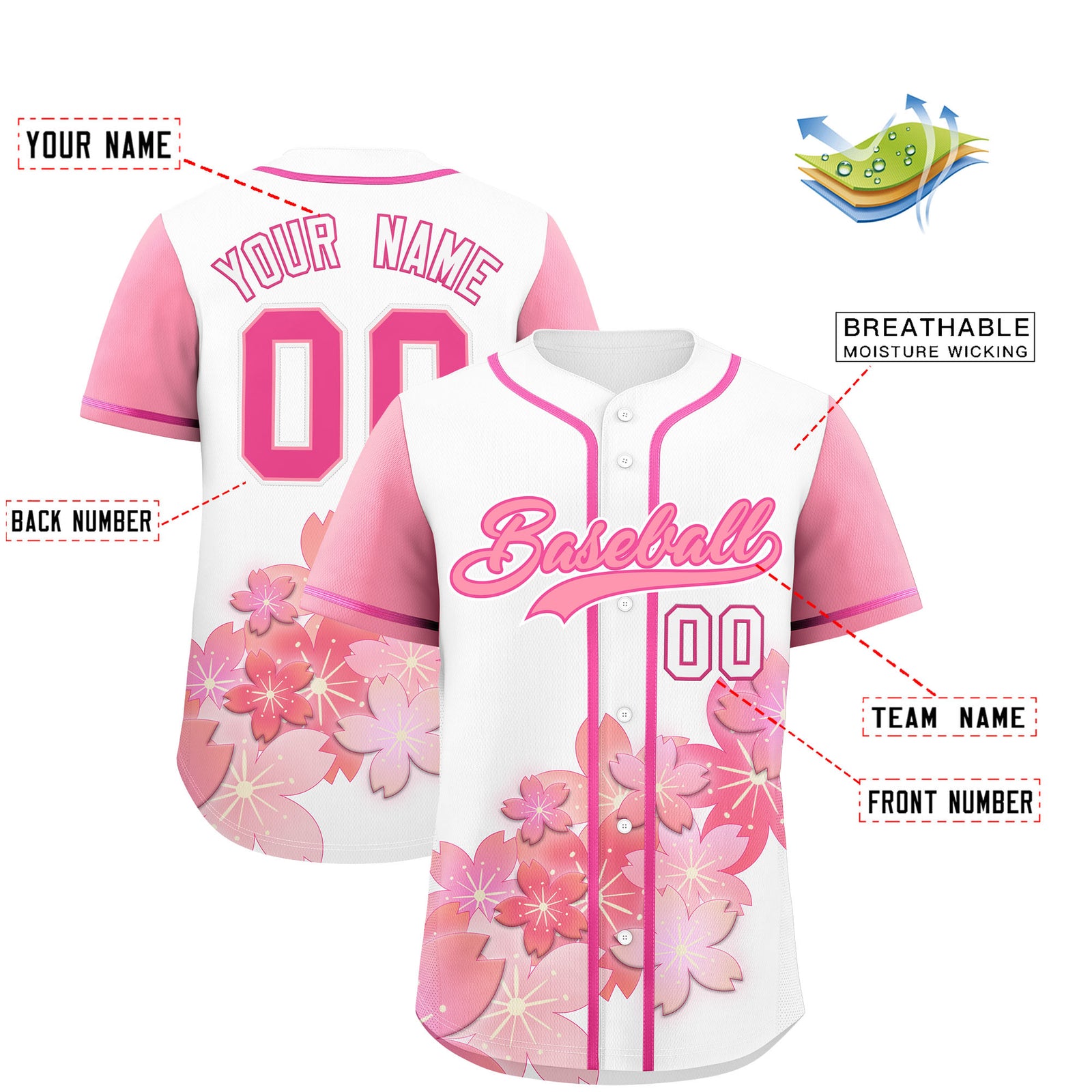Custom White Pink Gradient Fashion Elastic Baseball Jersey| KXKSHOP