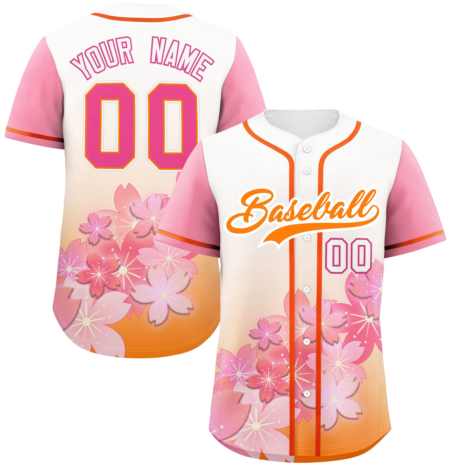 Custom Gold Orange Pink Gradient Fashion Elastic Baseball Jersey| KXKSHOP