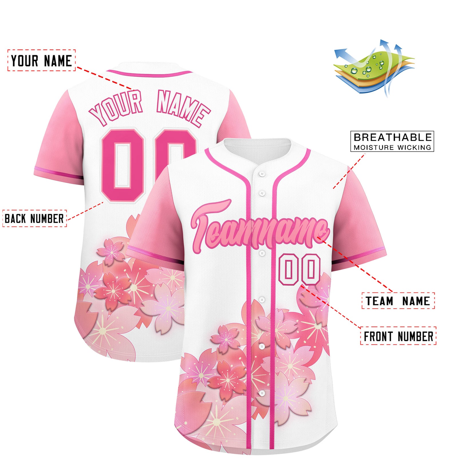 Custom White Pink Gradient Fashion Elastic Baseball Jersey| KXKSHOP