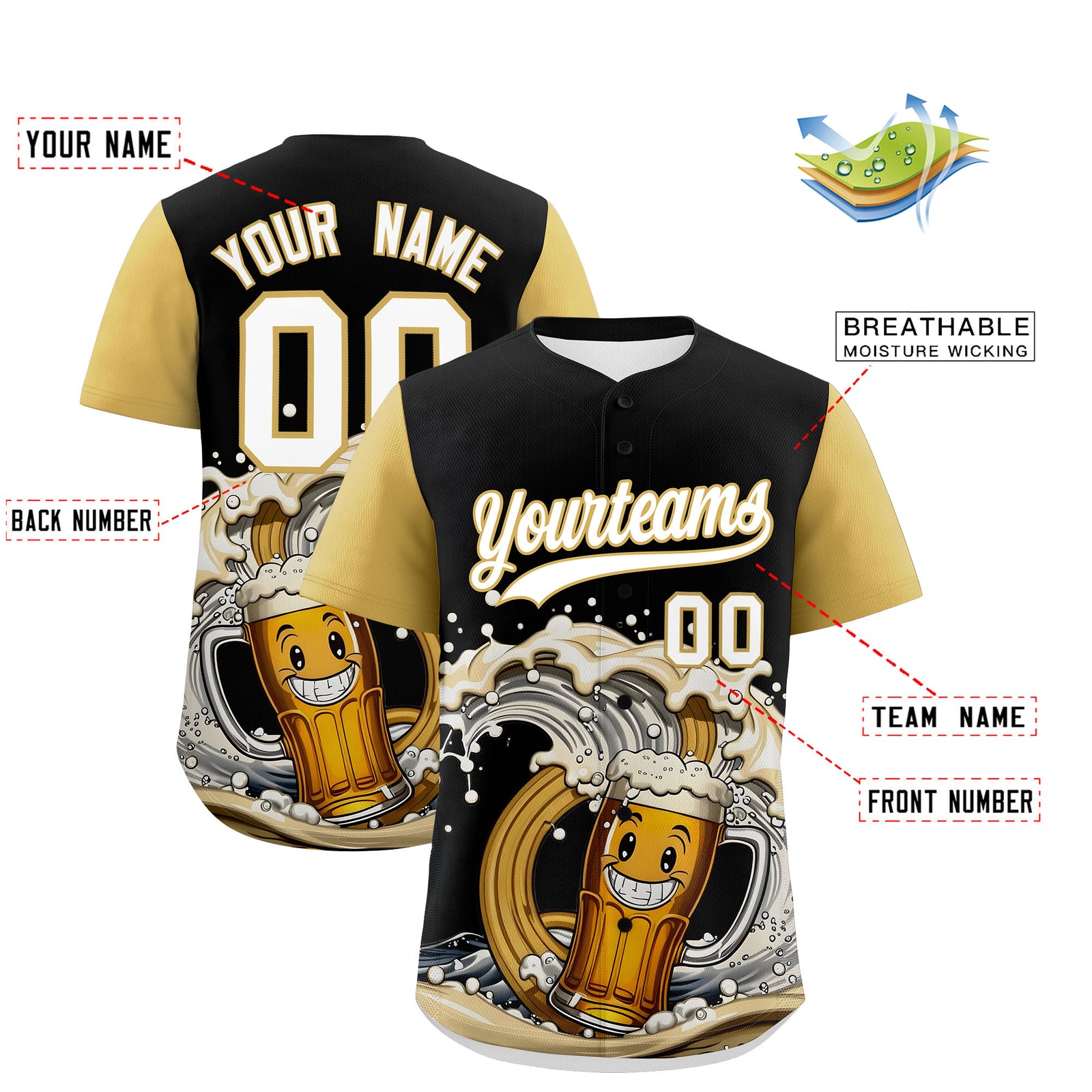 Custom Old Gold Personalized Team Shirts for Parties & Training | KXKSHOP