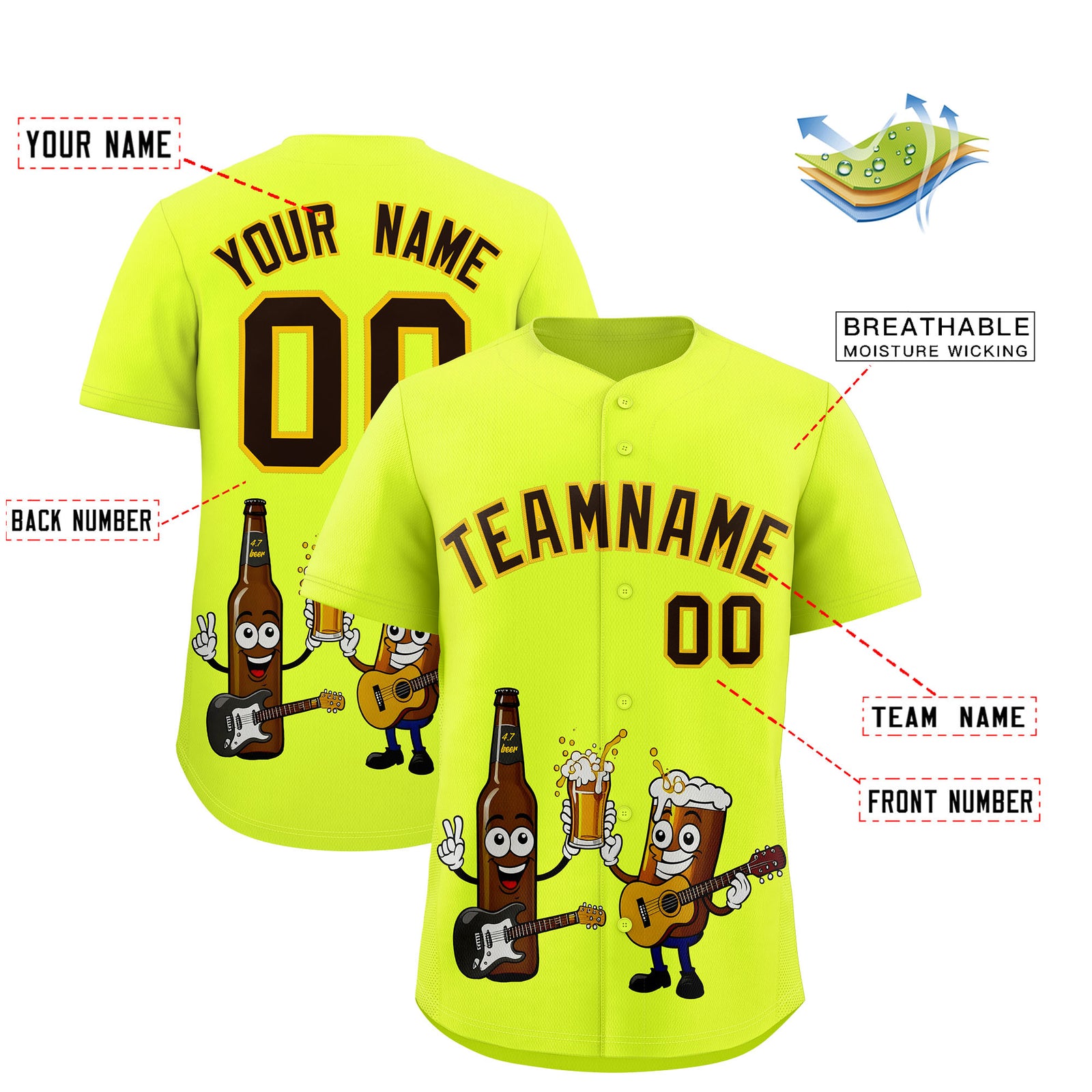 Custom Fluorescent Green Personalized Team Shirts for Parties & Training | KXKSHOP