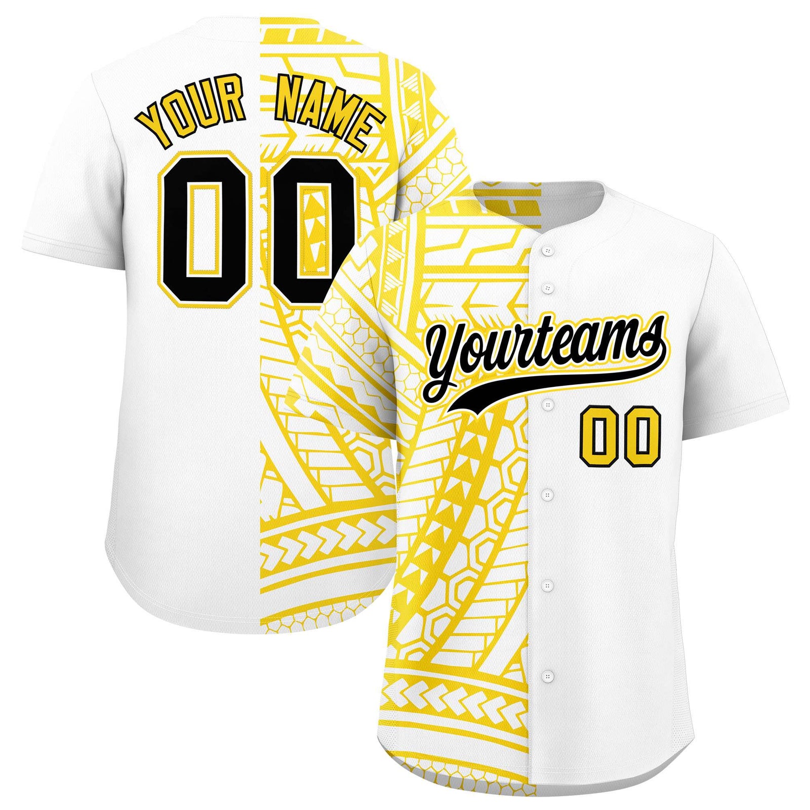 Custom White Gold Split Fashion Tribal Pattern Authentic Baseball Jersey
