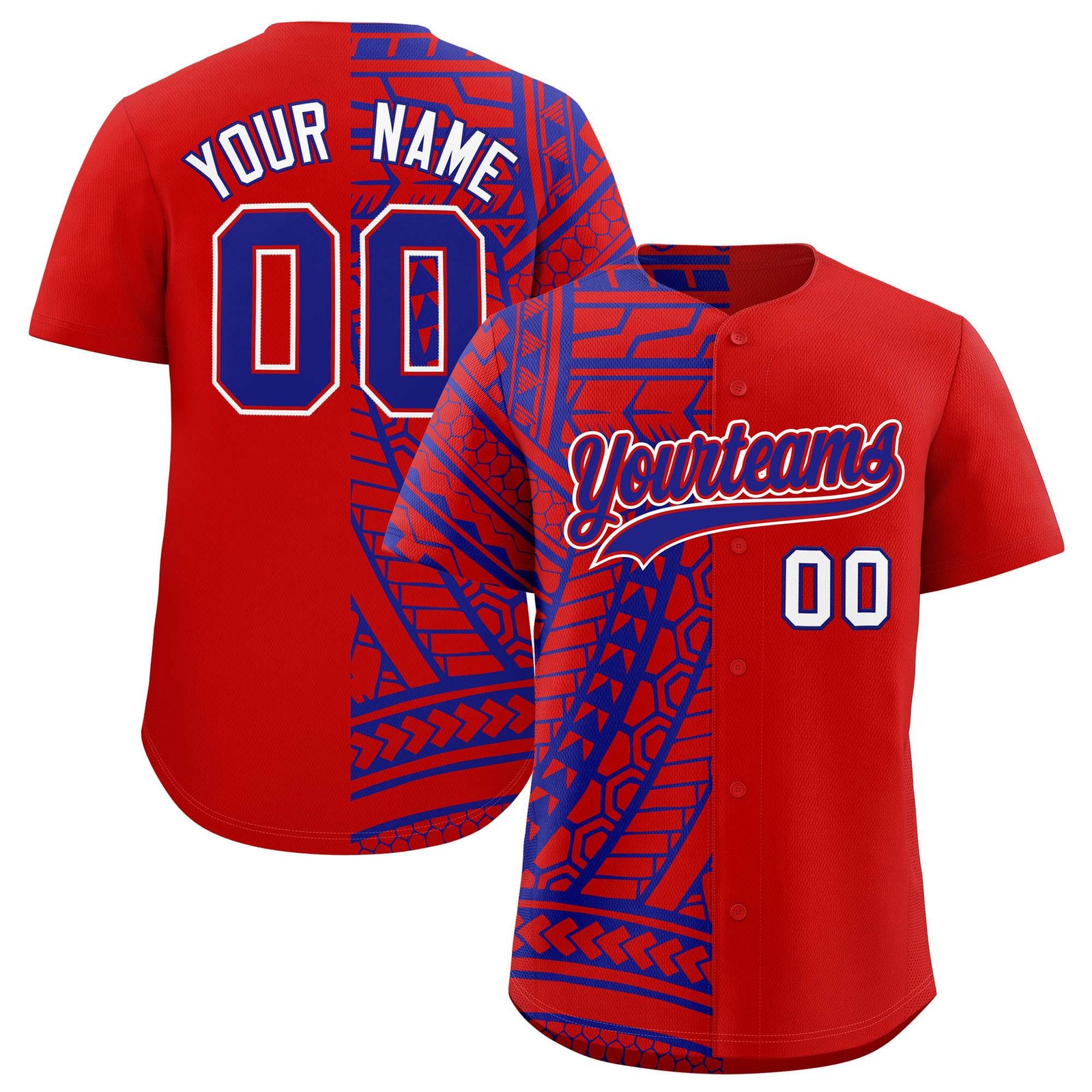 Custom Red Royal Split Fashion Tribal Pattern Authentic Baseball Jersey
