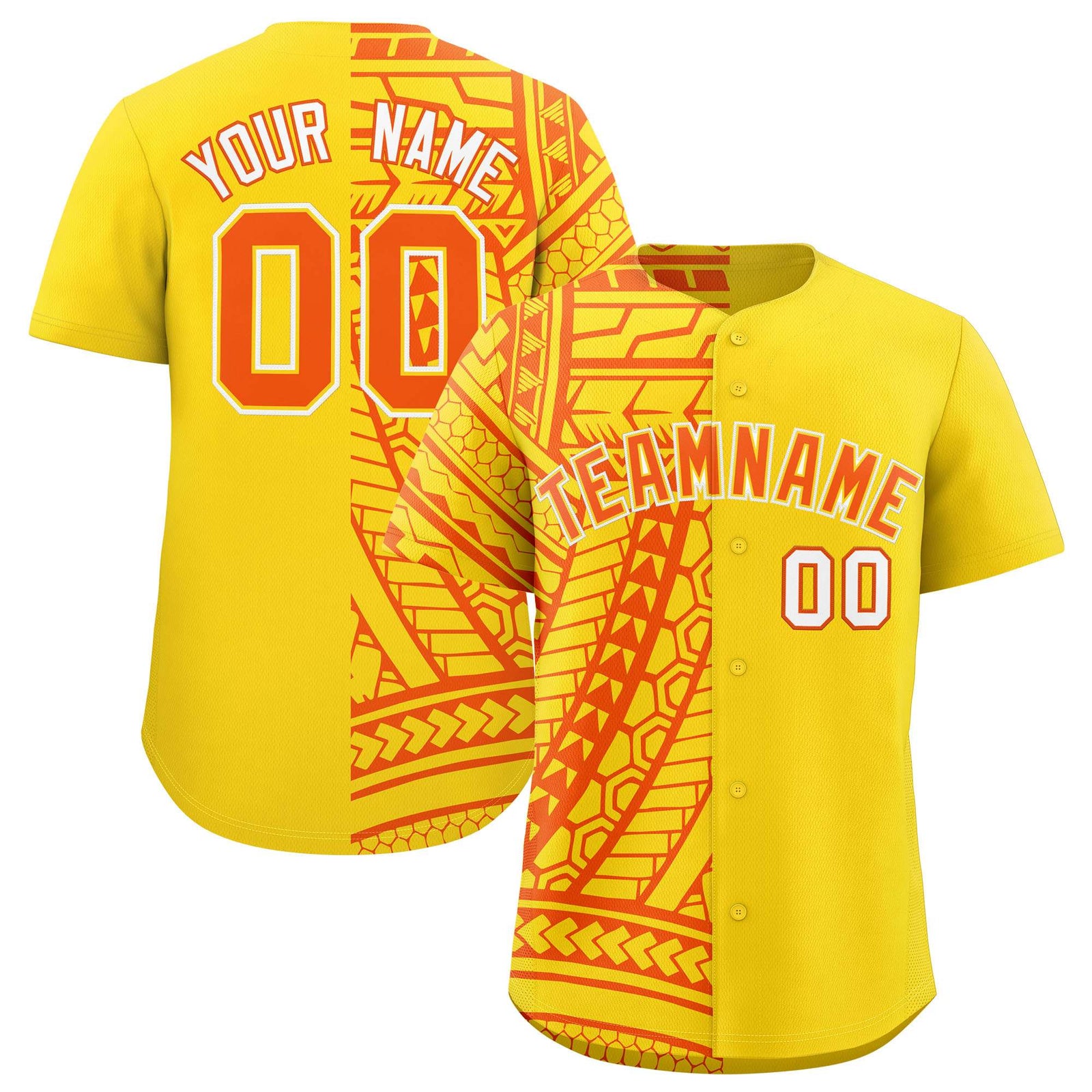 Custom Gold Orange Split Fashion Tribal Pattern Authentic Baseball Jersey