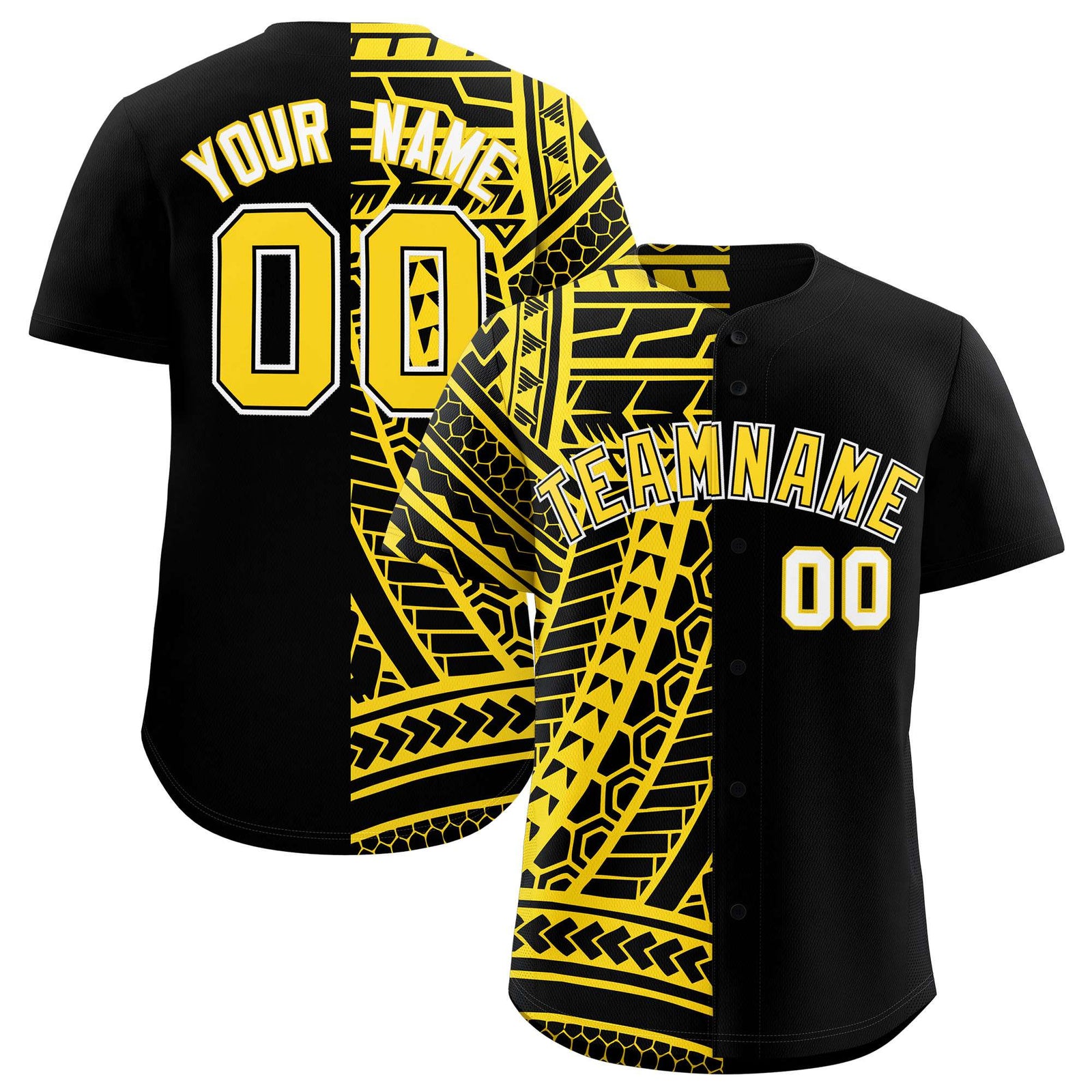 Custom Black Gold Split Fashion Tribal Pattern Authentic Baseball Jersey