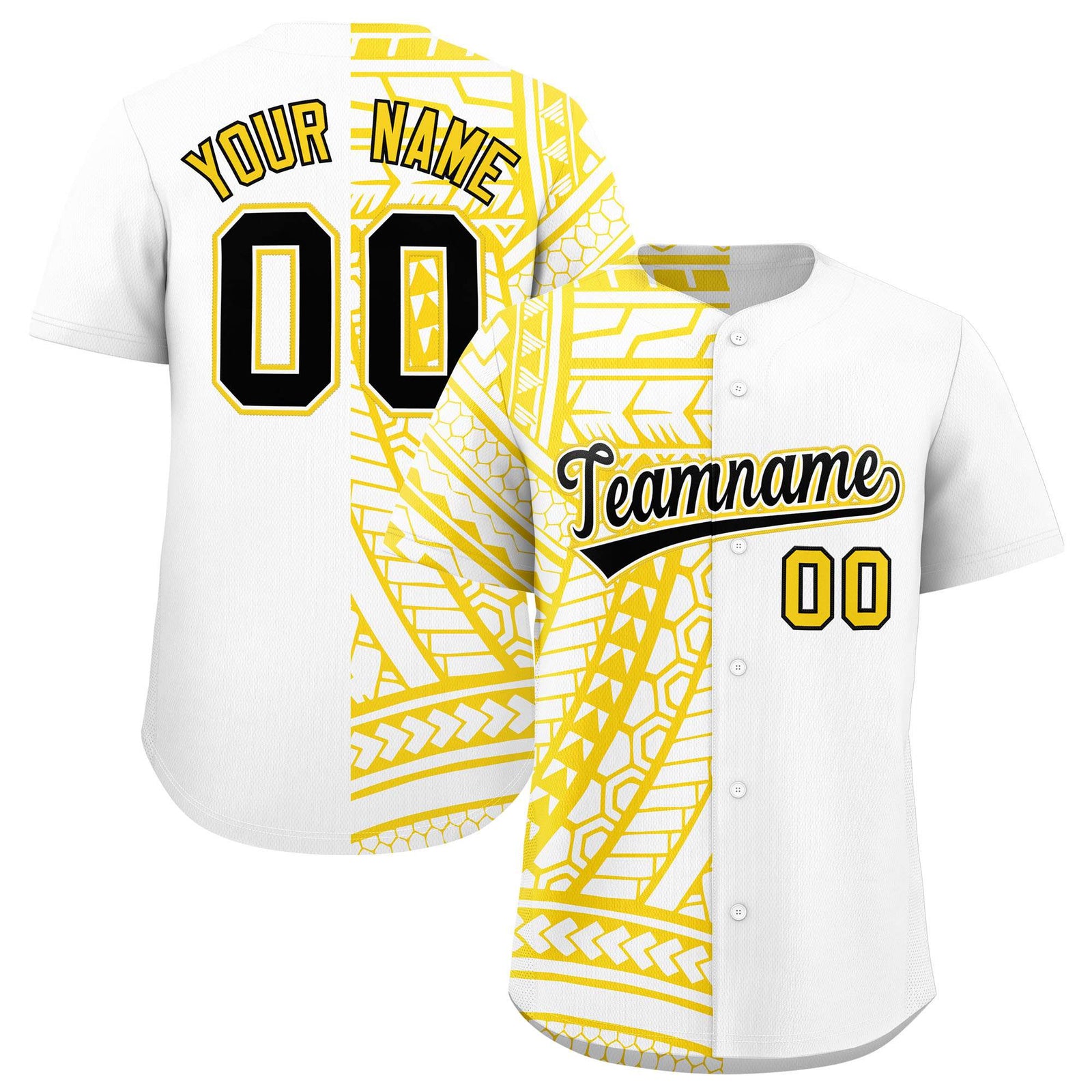 Custom White Gold Split Fashion Tribal Pattern Authentic Baseball Jersey