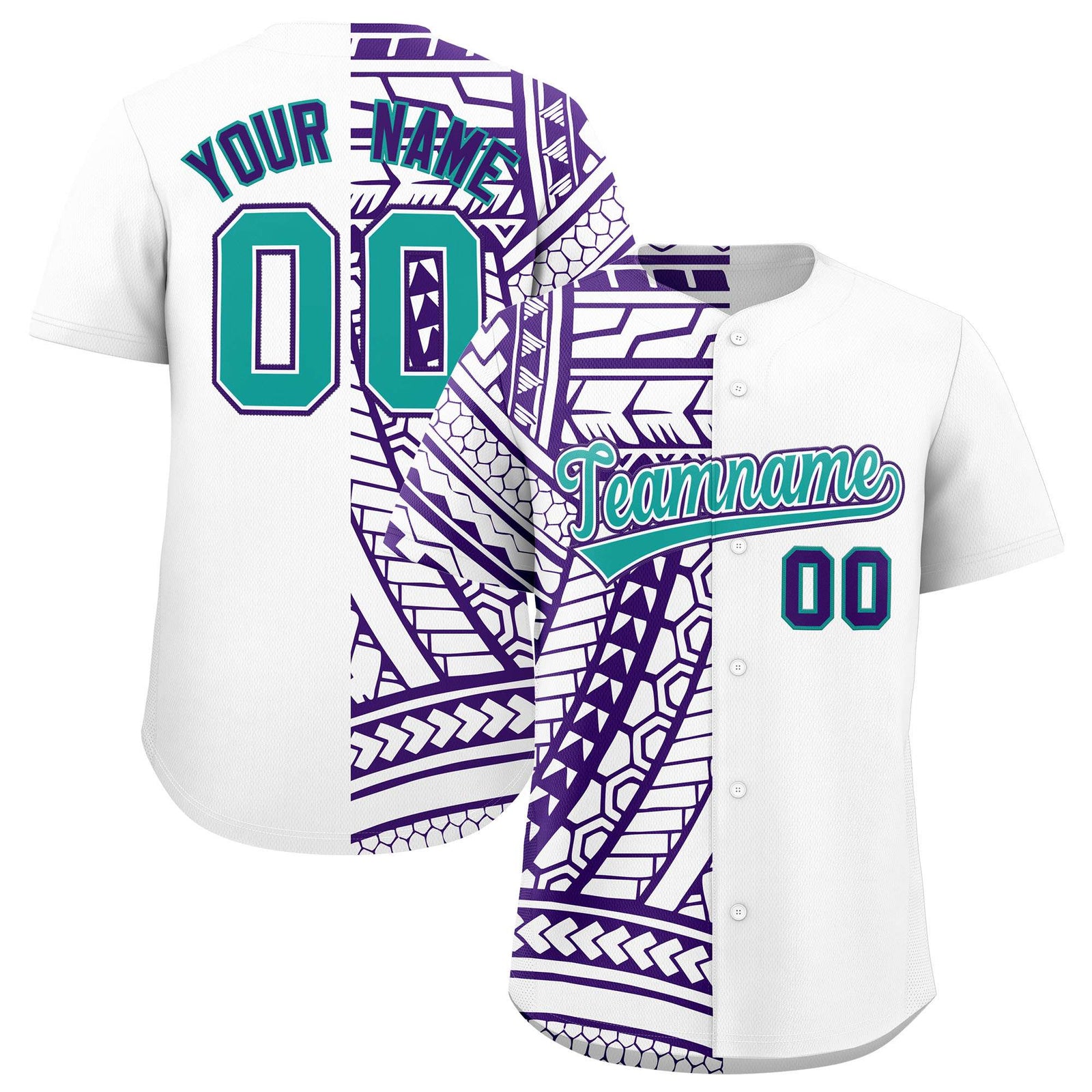 Custom White Purple Split Fashion Tribal Pattern Authentic Baseball Jersey