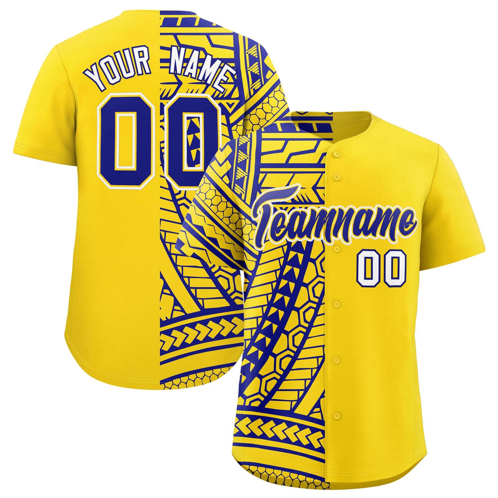 Custom Gold Royal Split Fashion Tribal Pattern Authentic Baseball Jersey