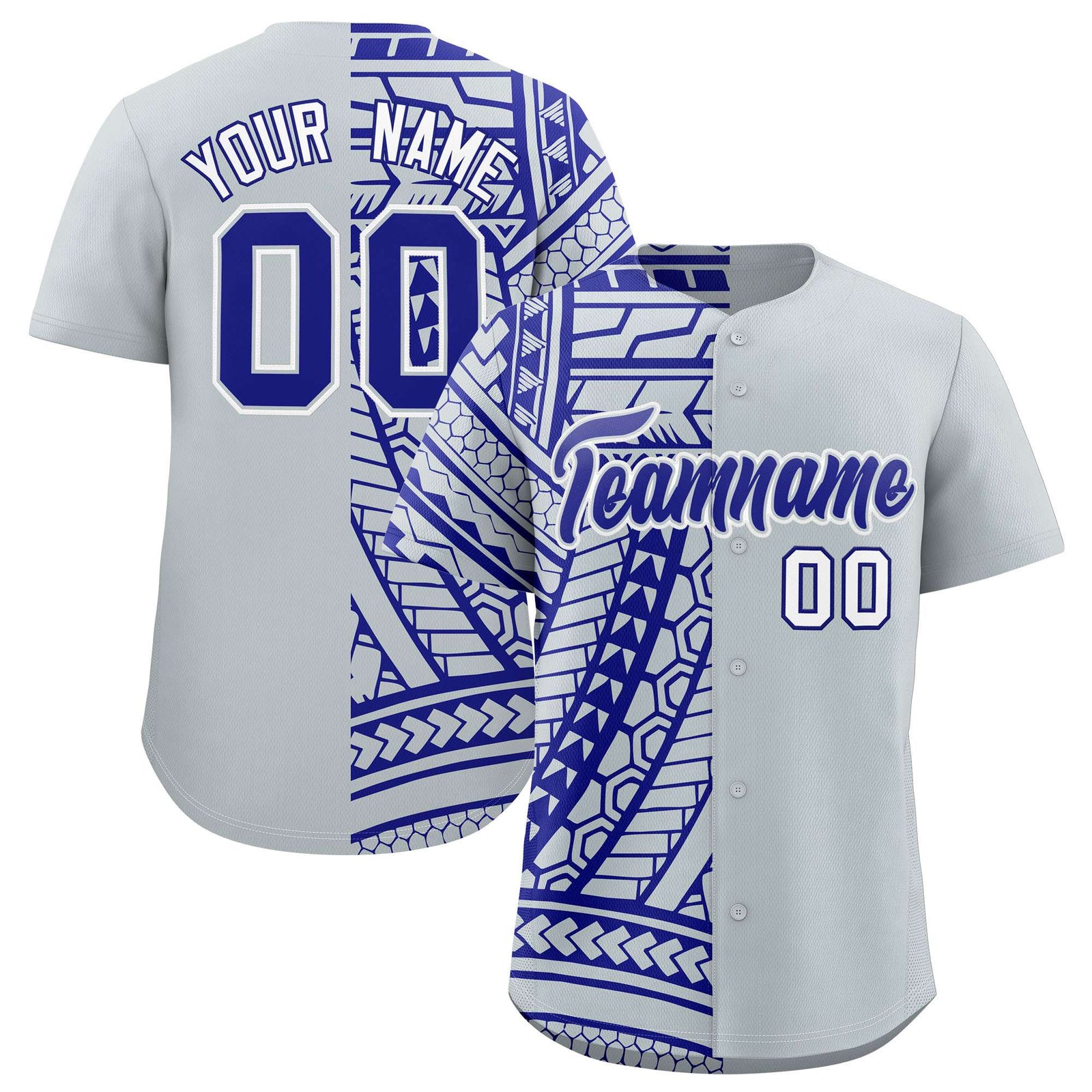 Custom Silver Royal Split Fashion Tribal Pattern Authentic Baseball Jersey
