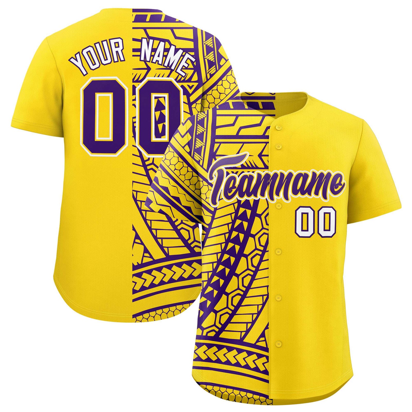 Custom Gold Purple Split Fashion Tribal Pattern Authentic Baseball Jersey