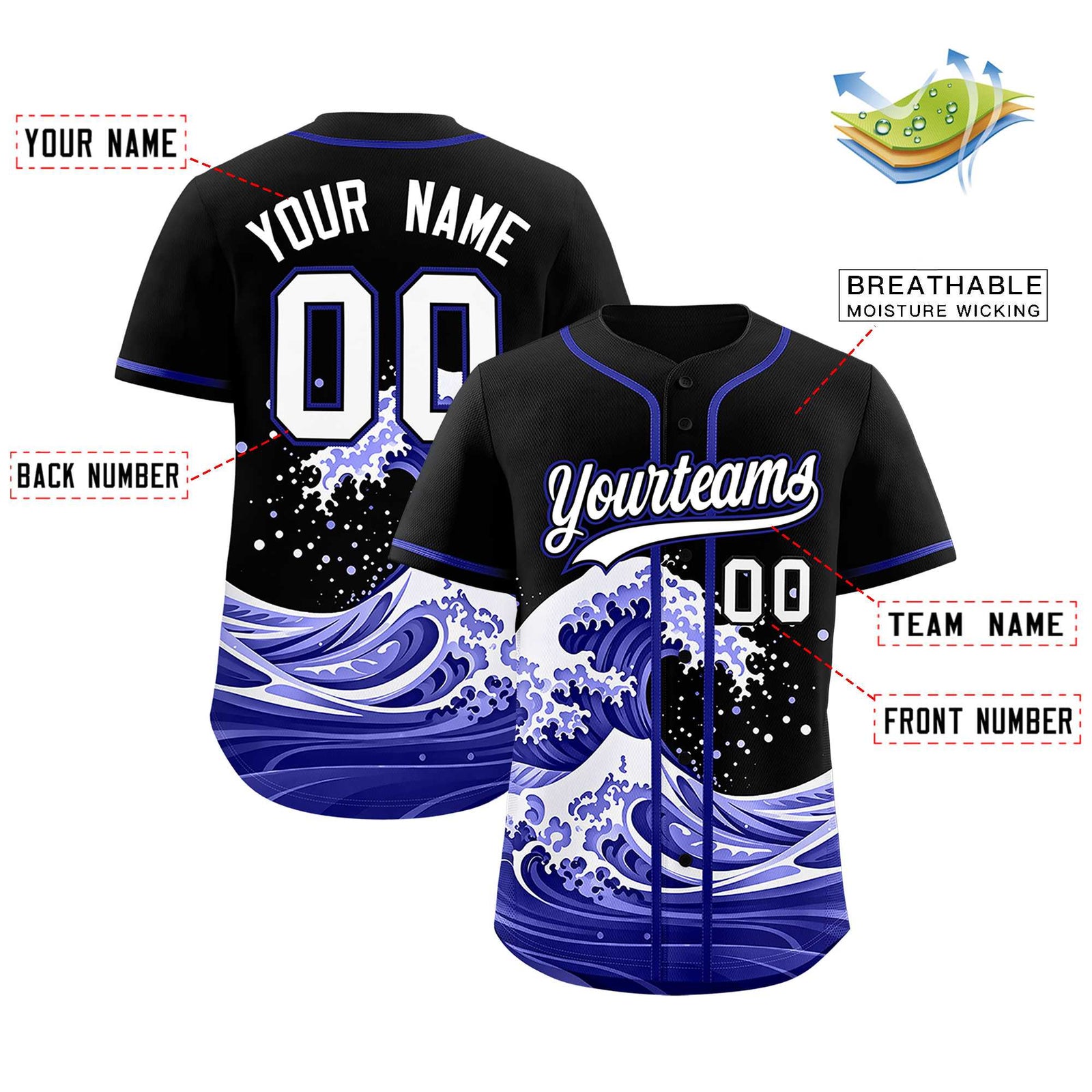 Custom Black Wave Graffiti Pattern Authentic Baseball Jersey