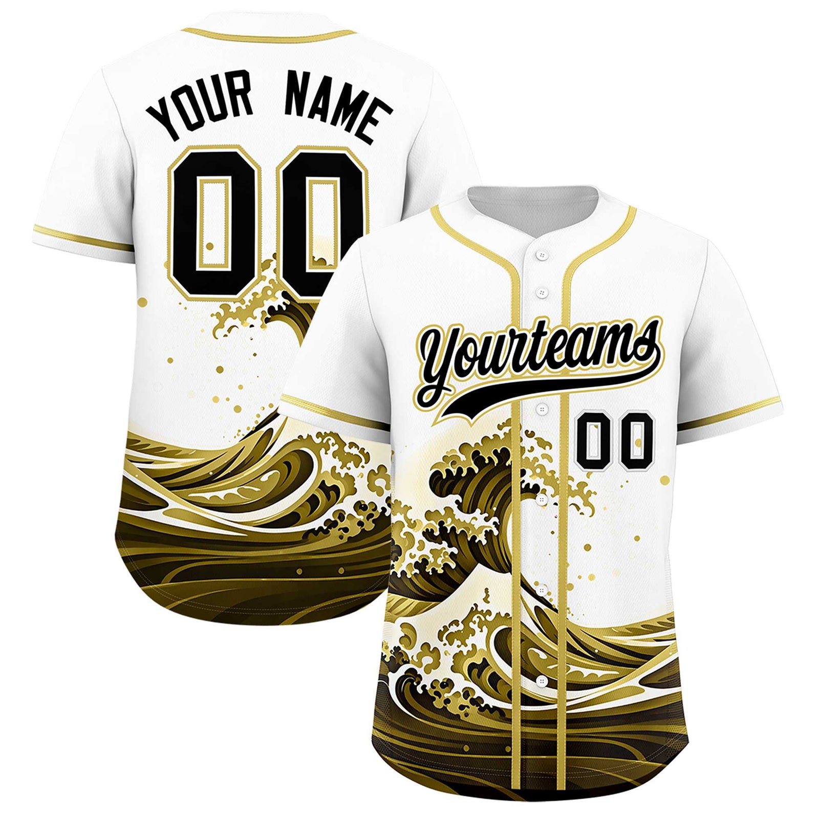 Custom White Wave Graffiti Pattern Authentic Baseball Jersey