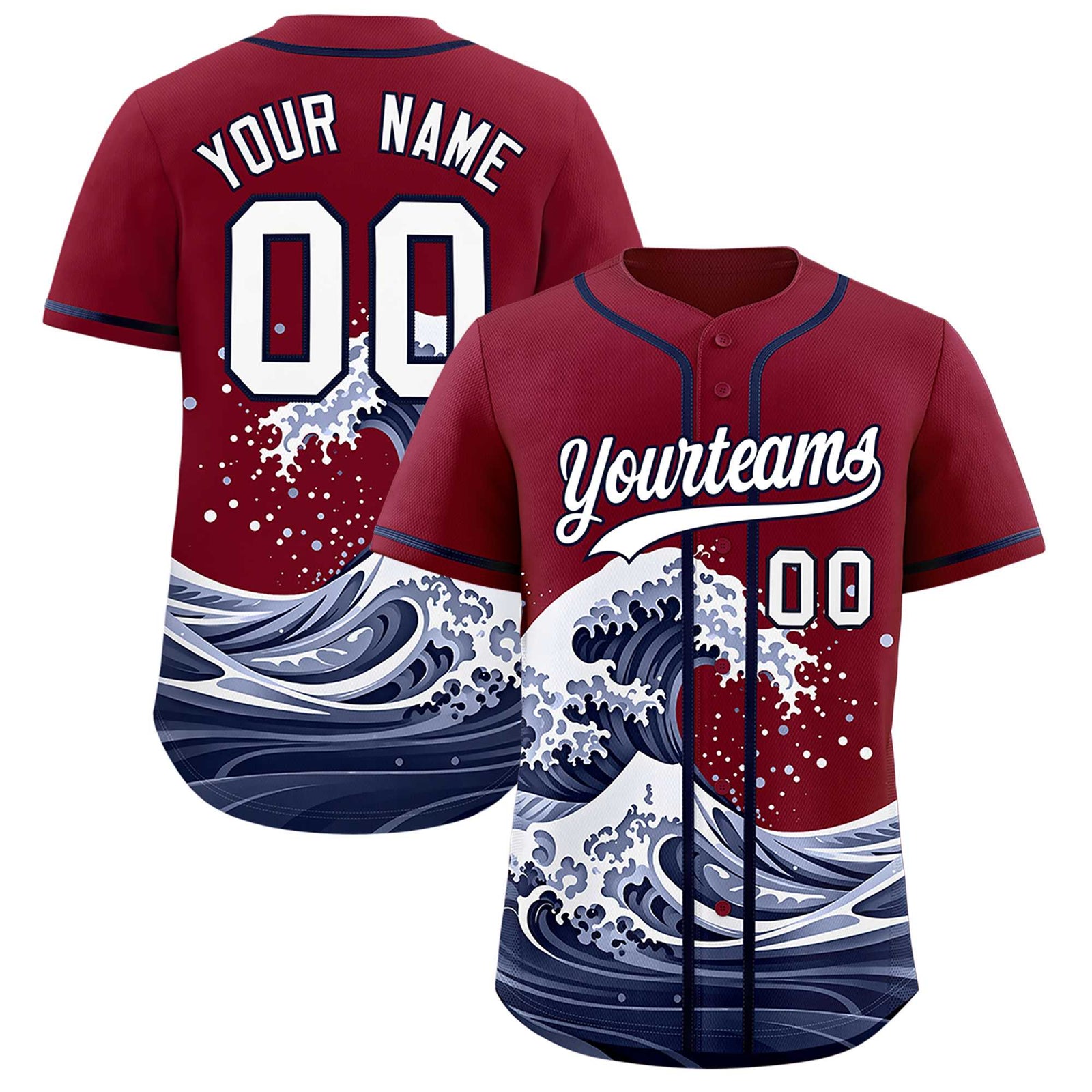 Custom Crimson Wave Graffiti Pattern Authentic Baseball Jersey