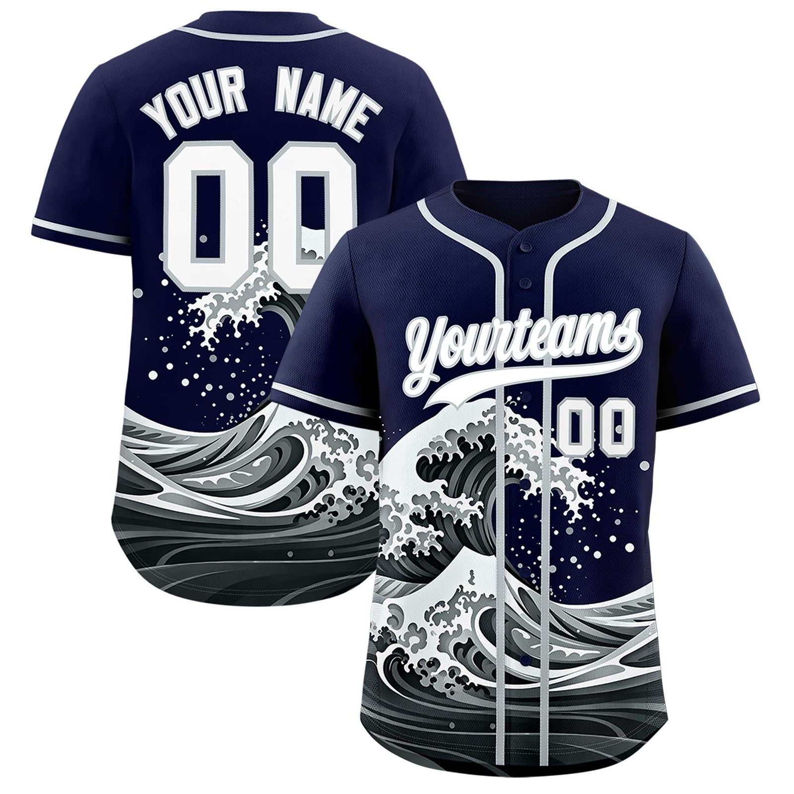Custom Navy Wave Graffiti Pattern Authentic Baseball Jersey