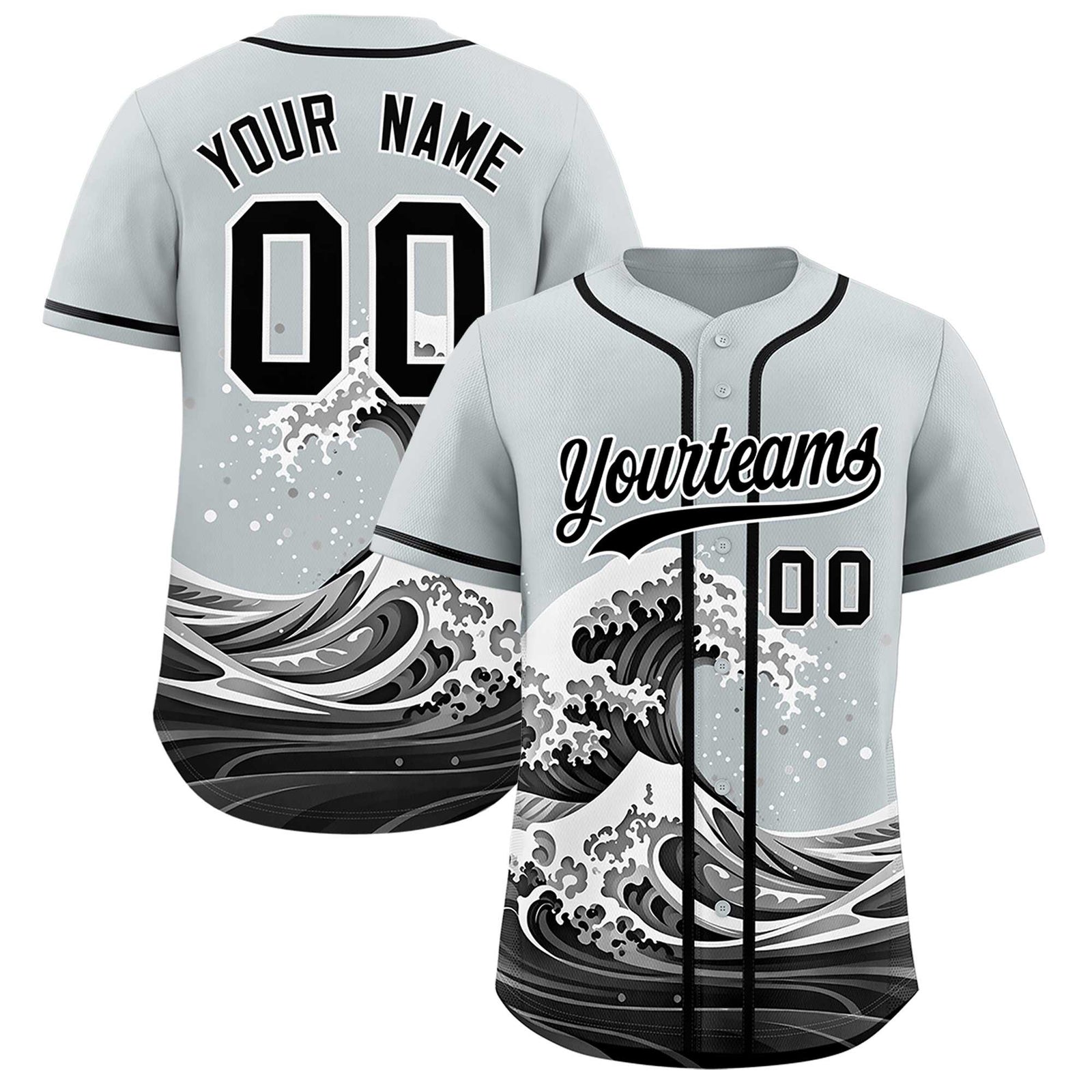 Custom Silver Wave Graffiti Pattern Authentic Baseball Jersey