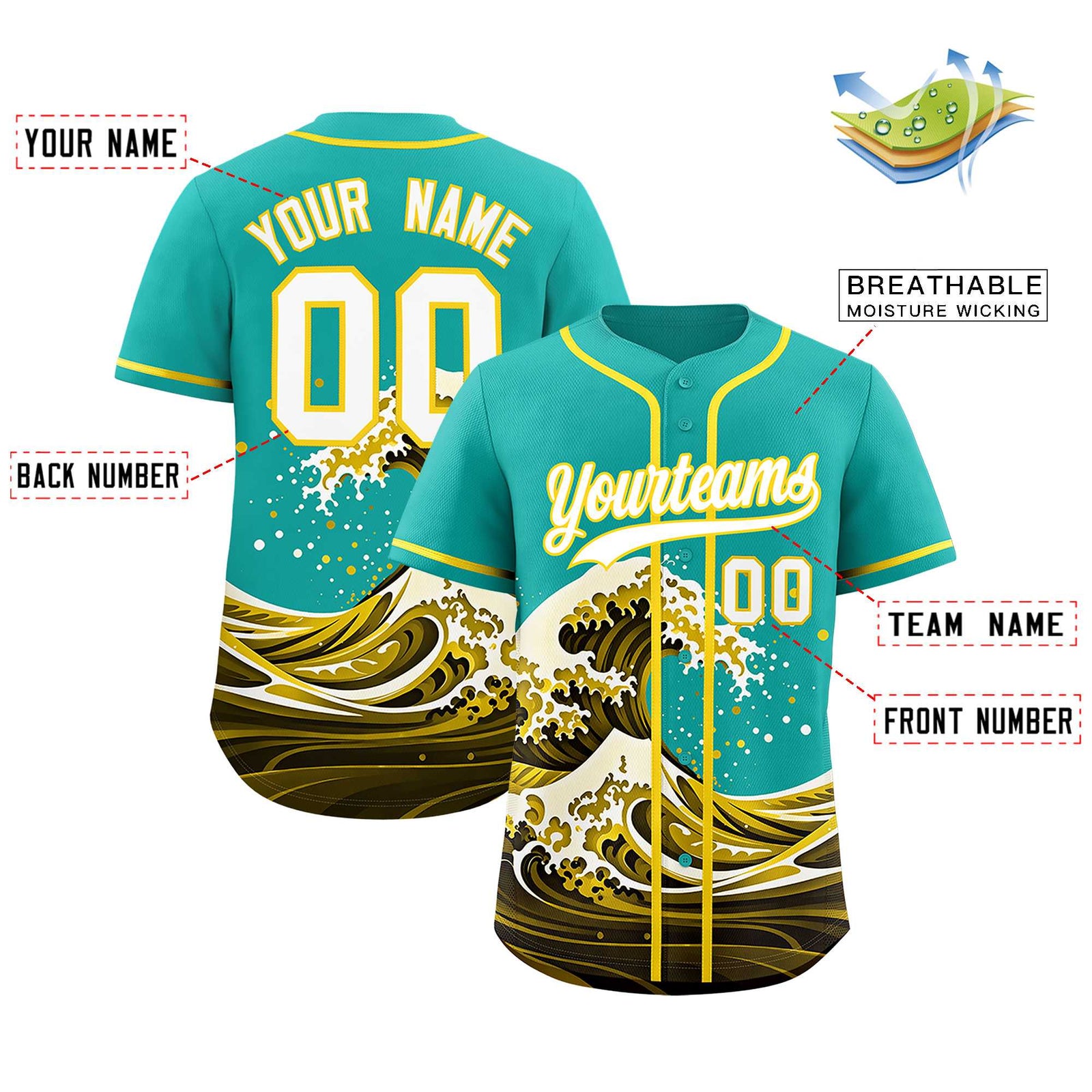 Custom Aqua Wave Graffiti Pattern Authentic Baseball Jersey