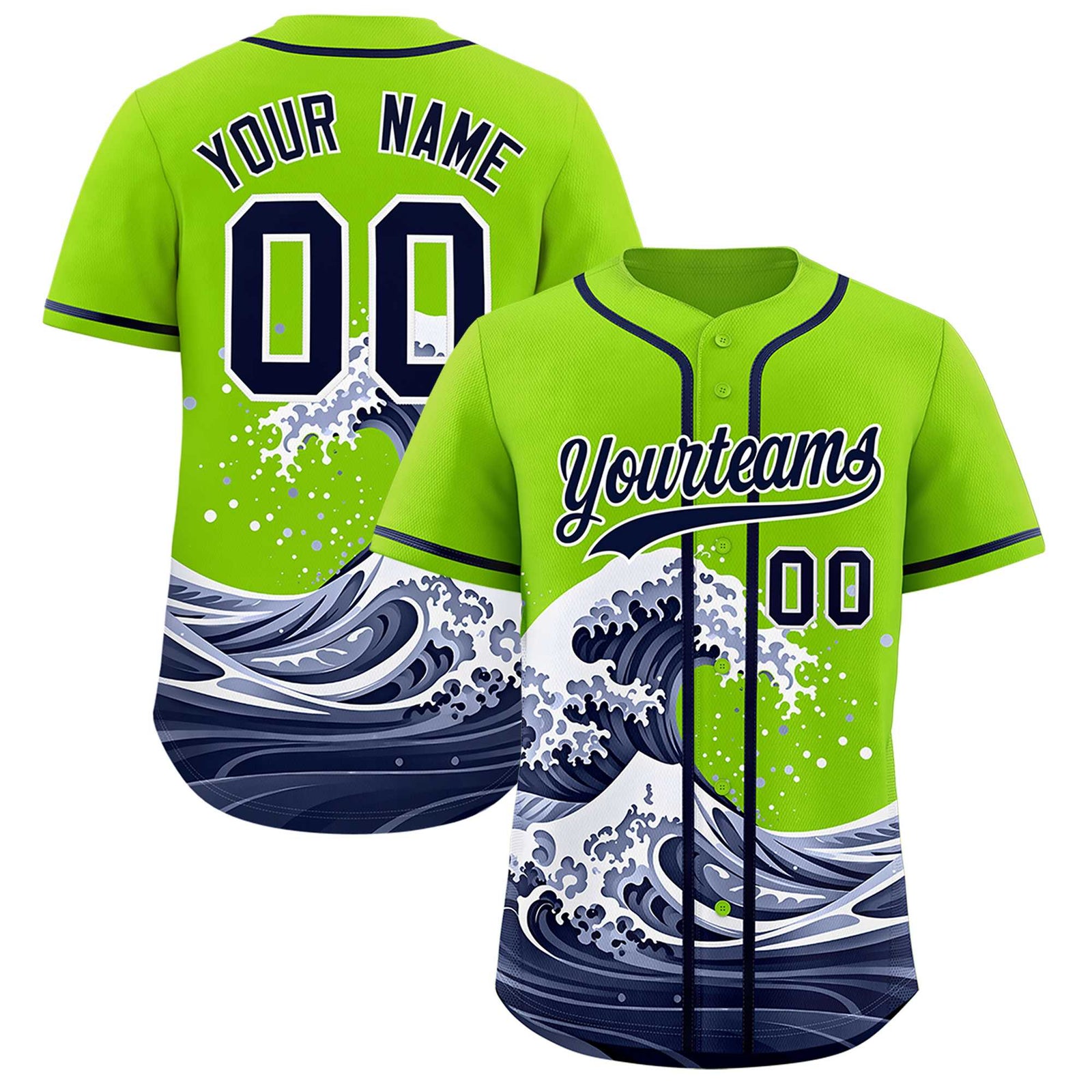 Custom Neon Green Wave Graffiti Pattern Authentic Baseball Jersey