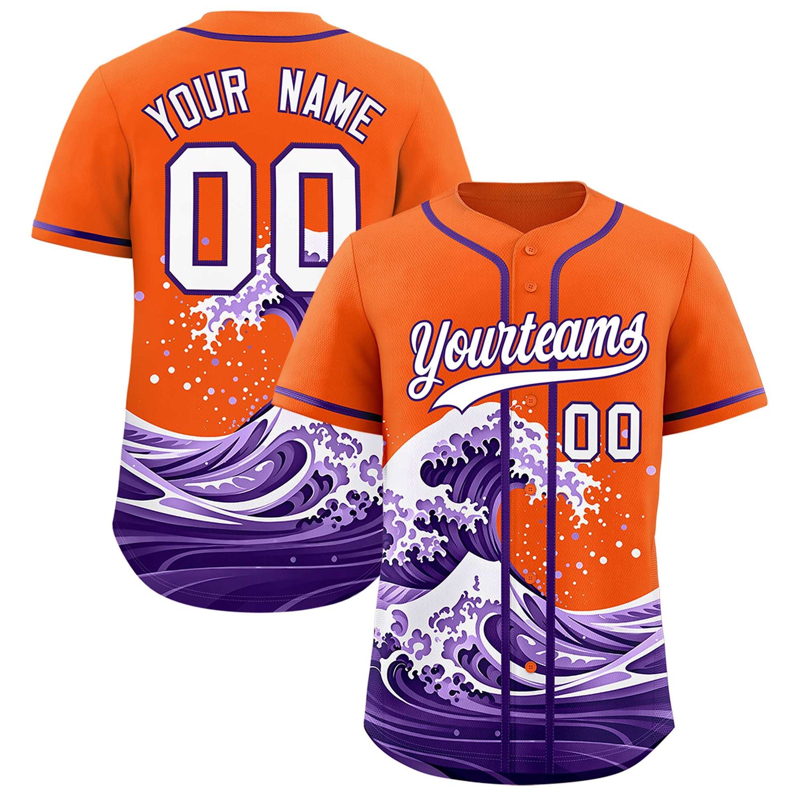 Custom Orange Wave Graffiti Pattern Authentic Baseball Jersey