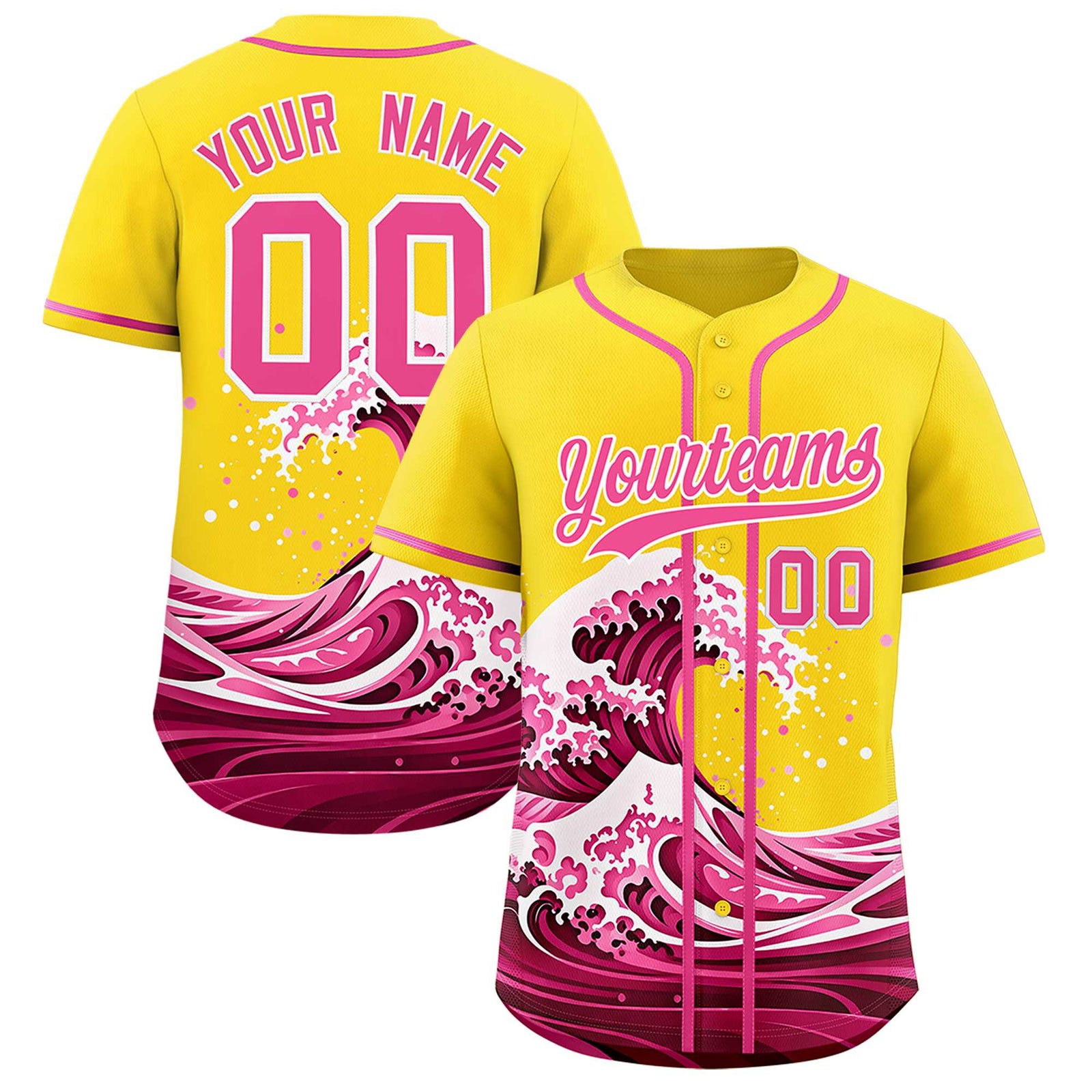 Custom Gold Wave Graffiti Pattern Authentic Baseball Jersey