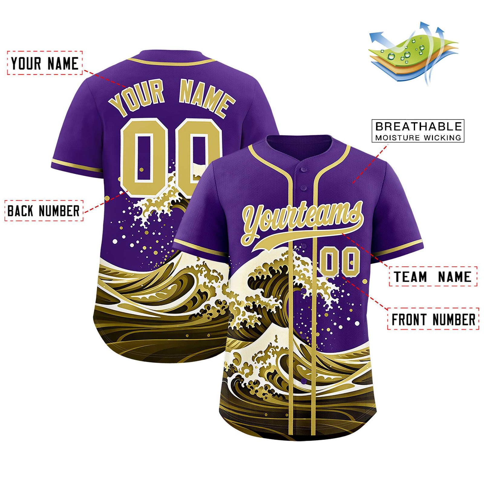 Custom Purple Wave Graffiti Pattern Authentic Baseball Jersey