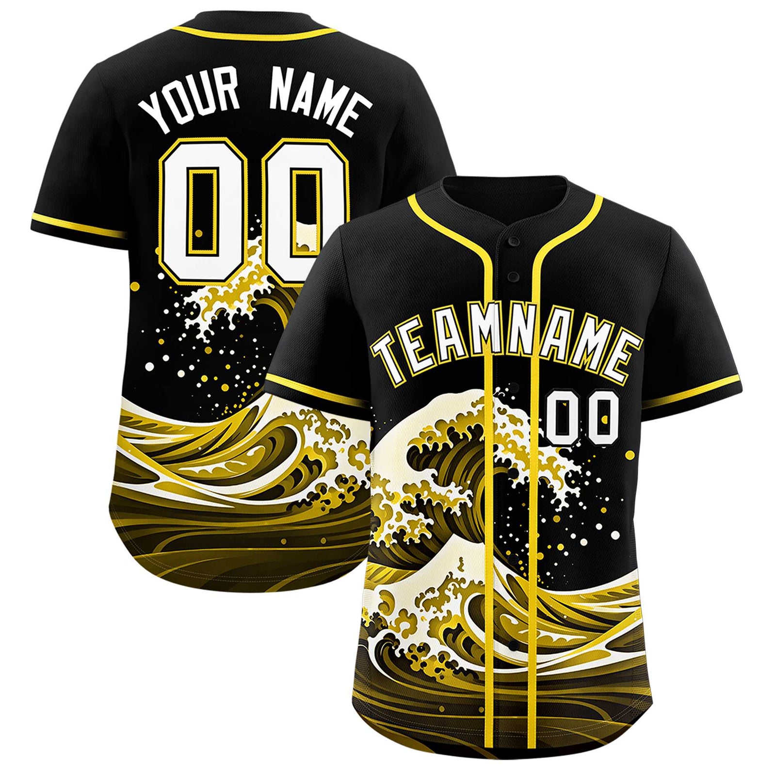 Custom Black Wave Graffiti Pattern Authentic Baseball Jersey