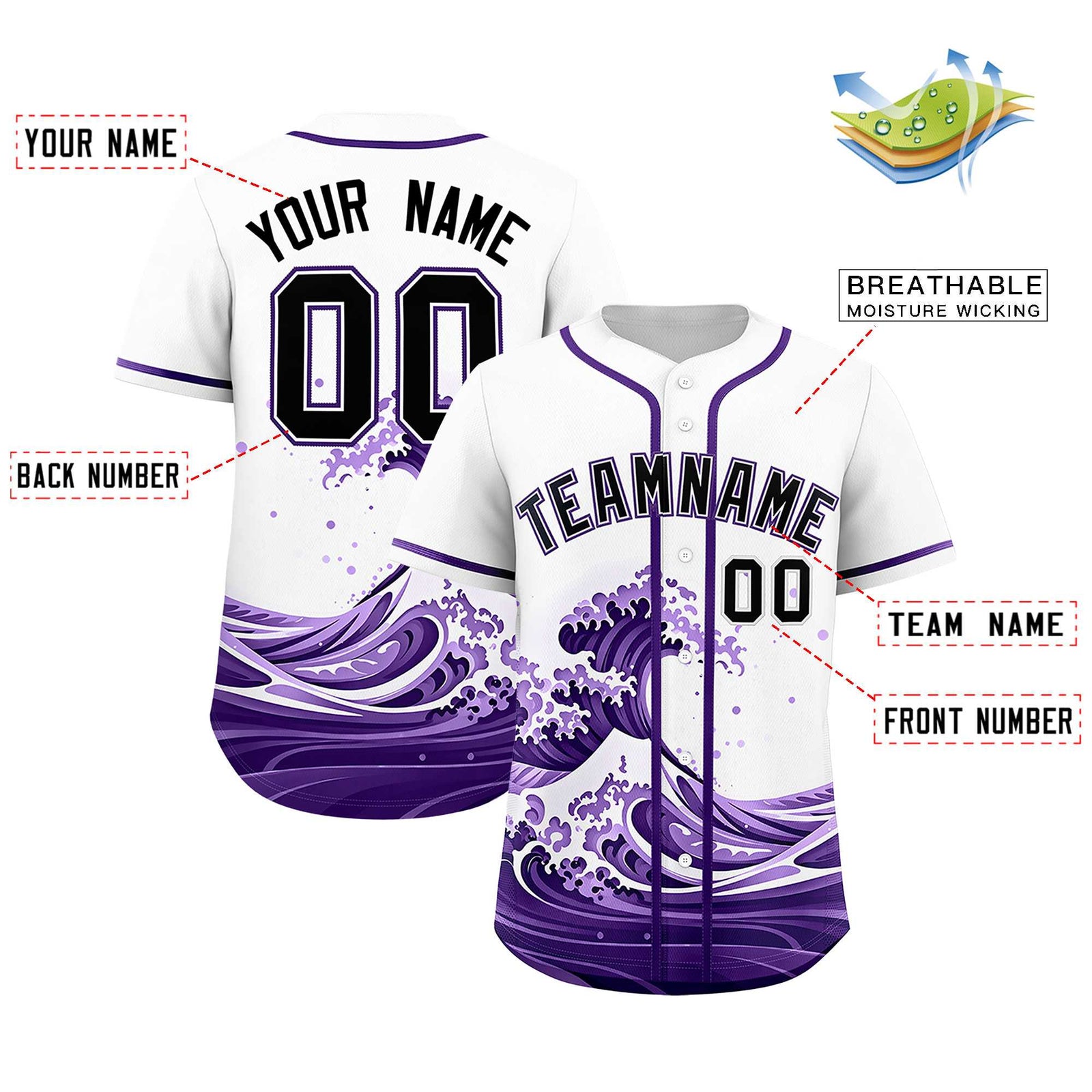 Custom White Wave Graffiti Pattern Authentic Baseball Jersey