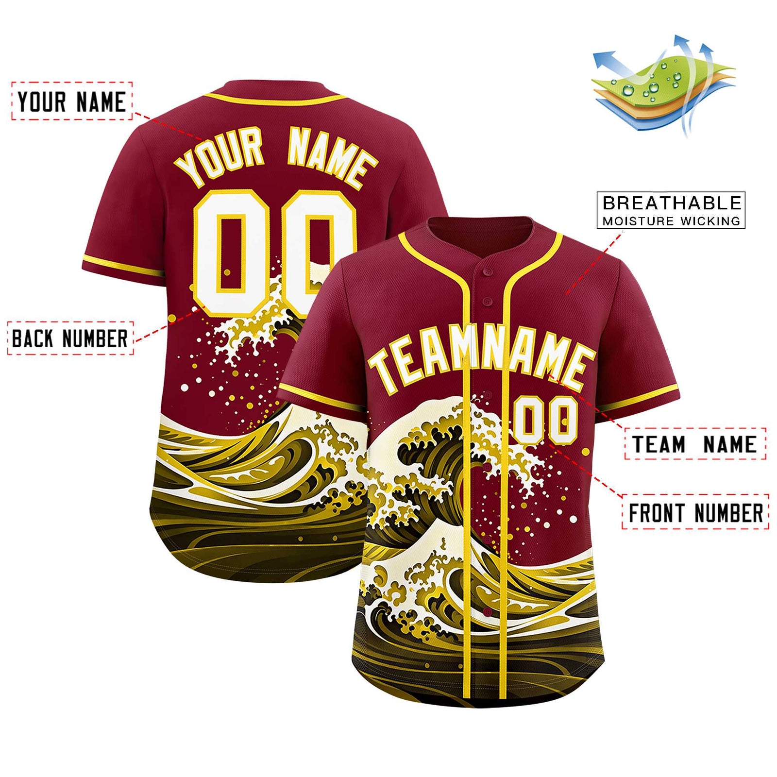 Custom Crimson Wave Graffiti Pattern Authentic Baseball Jersey