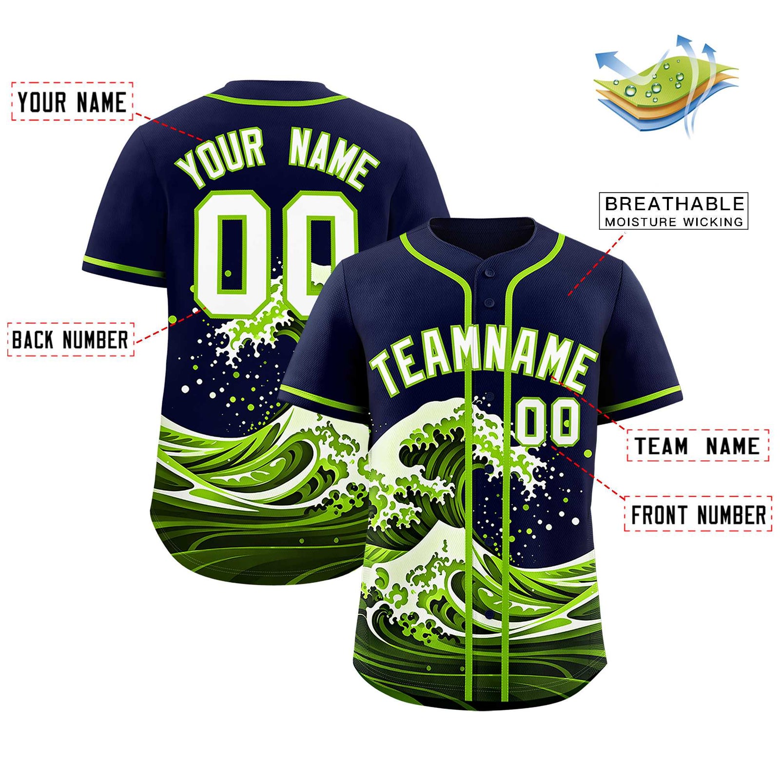 Custom Navy Wave Graffiti Pattern Authentic Baseball Jersey