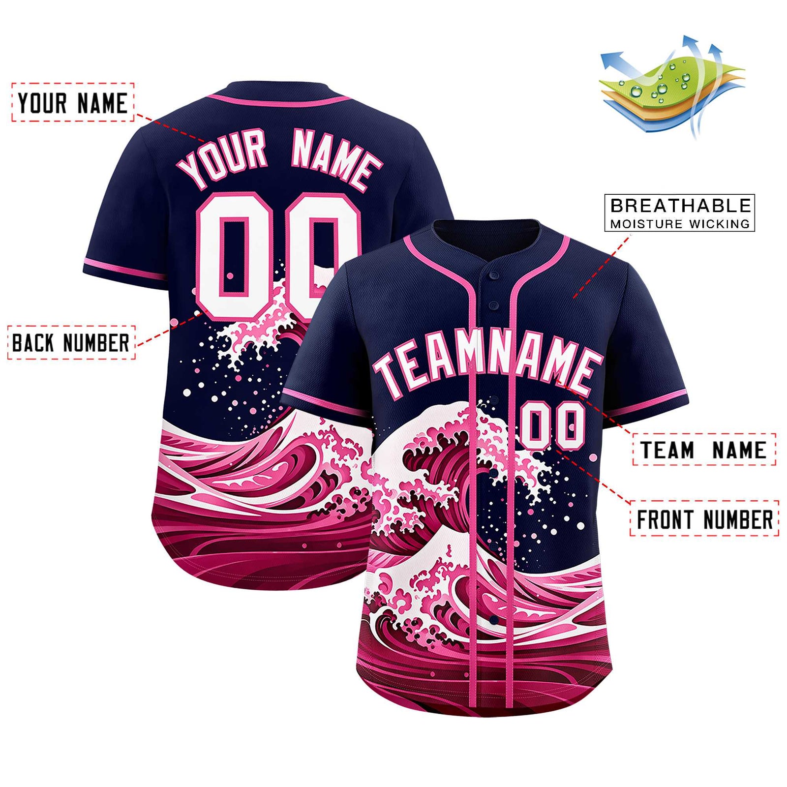 Custom Navy Wave Graffiti Pattern Authentic Baseball Jersey